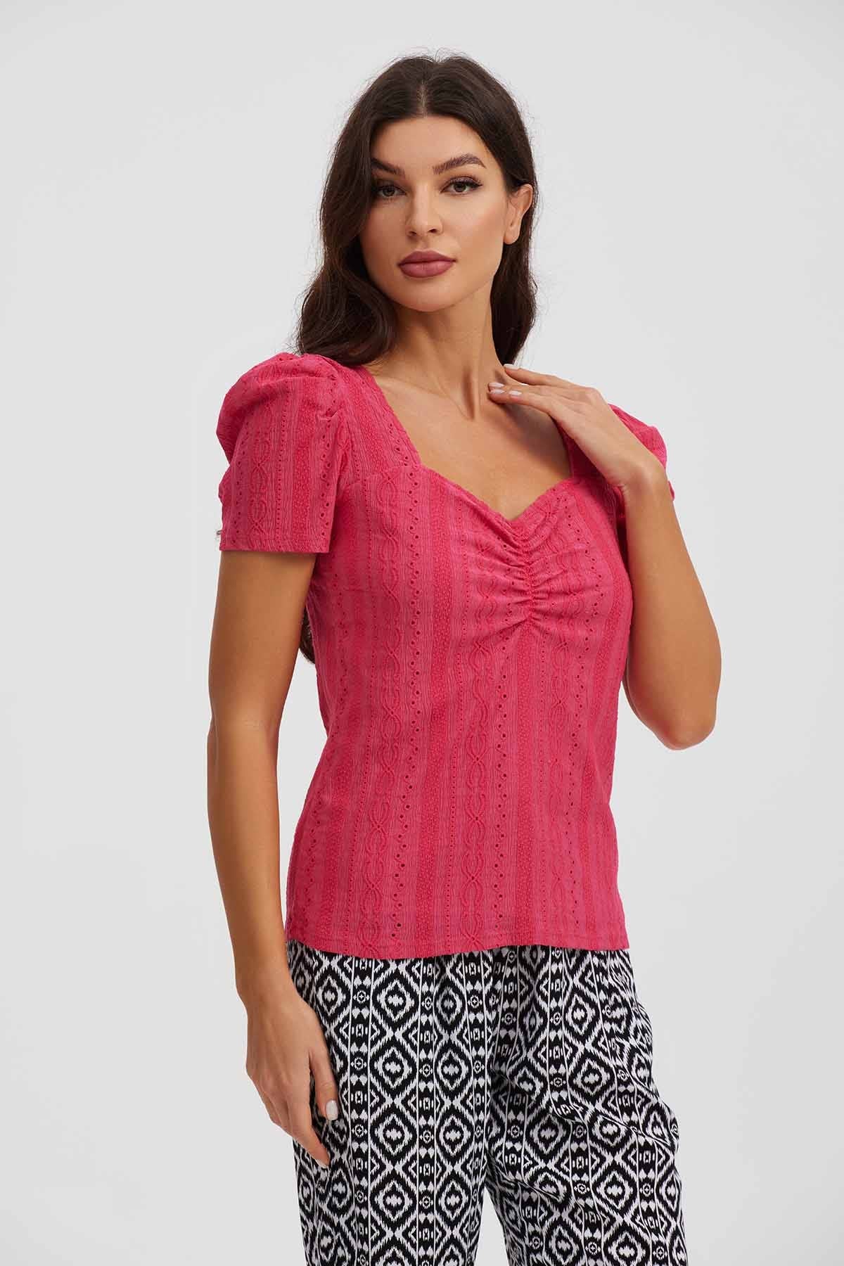 Polera Mujer Escote Corazón Coral - Image 2