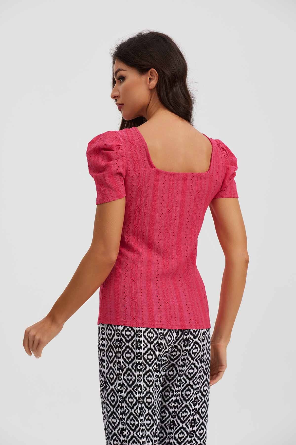 Polera Mujer Escote Corazón Coral - Image 3