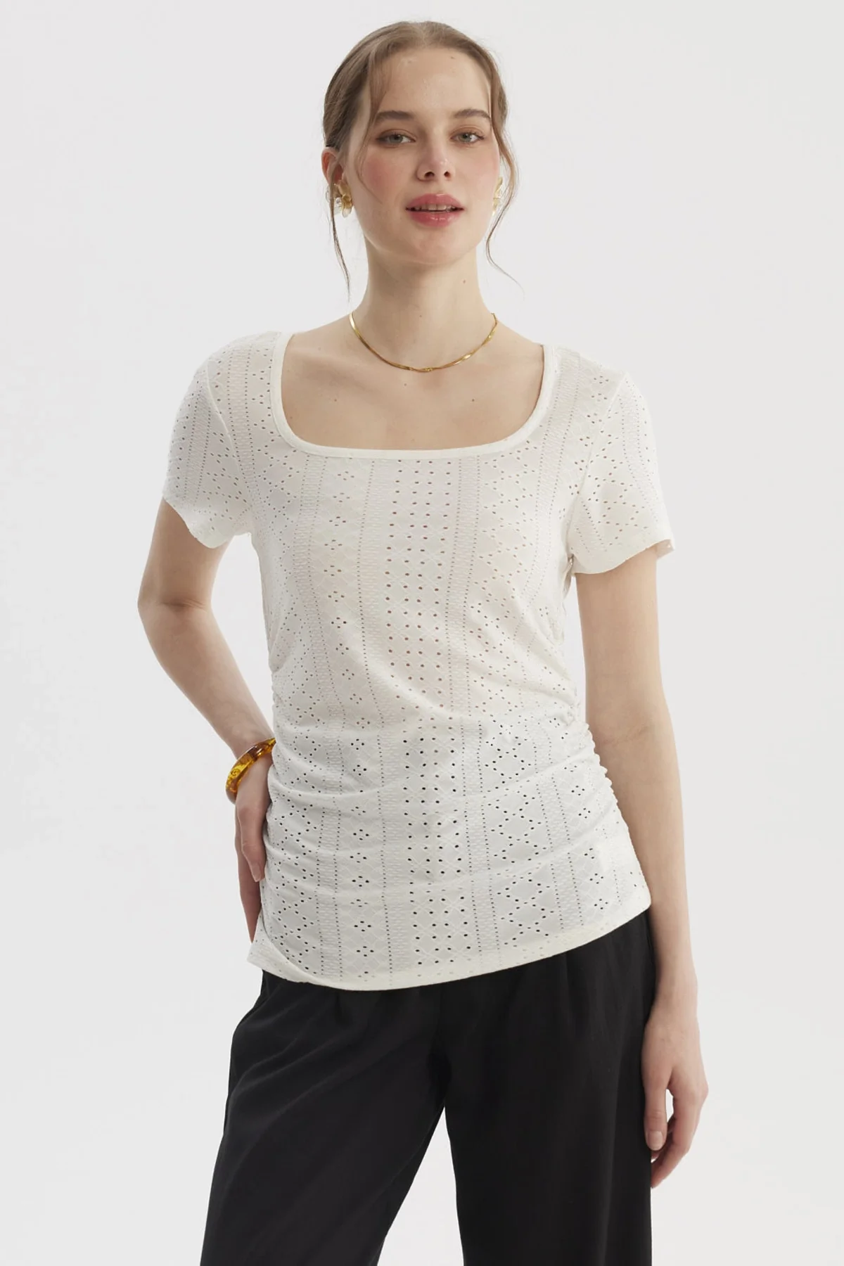 Polera Mujer Escote Cuadrado Crudo