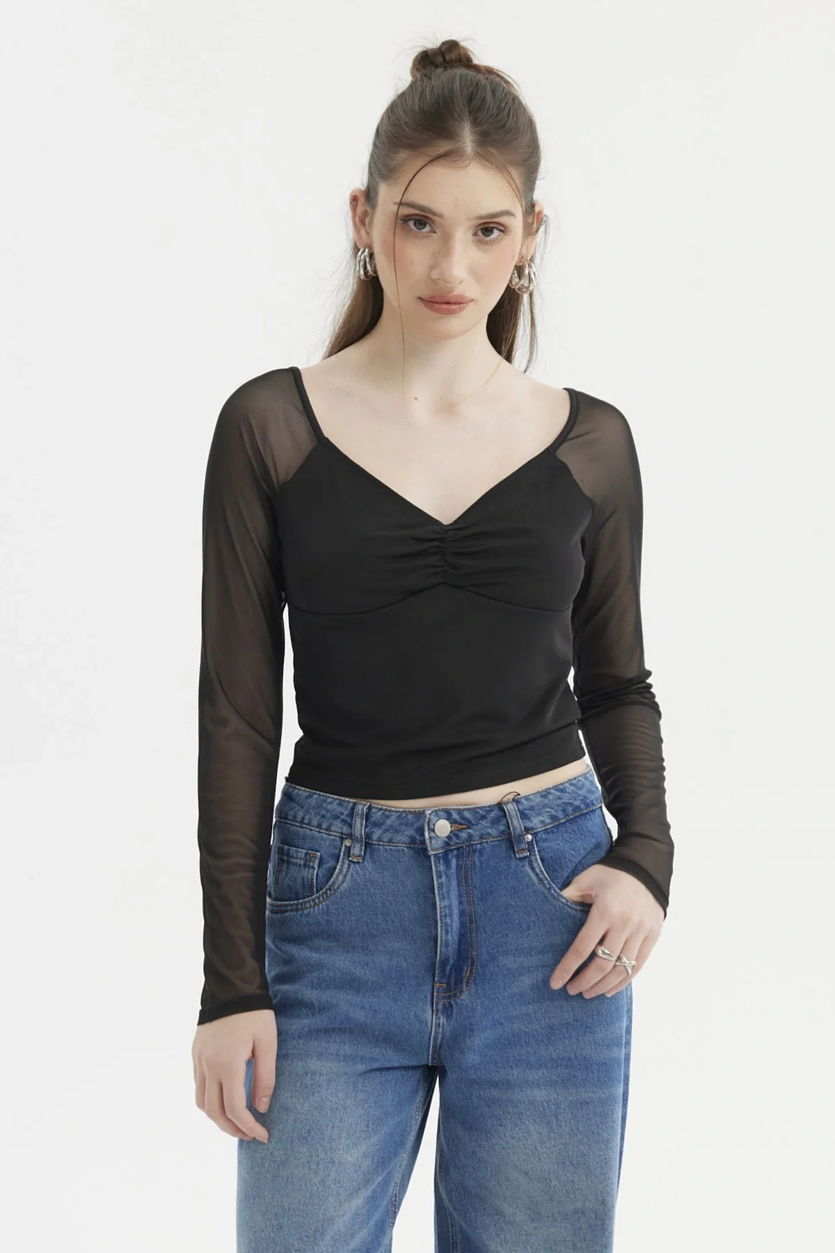 Polera Mujer Escote Recogido Negro