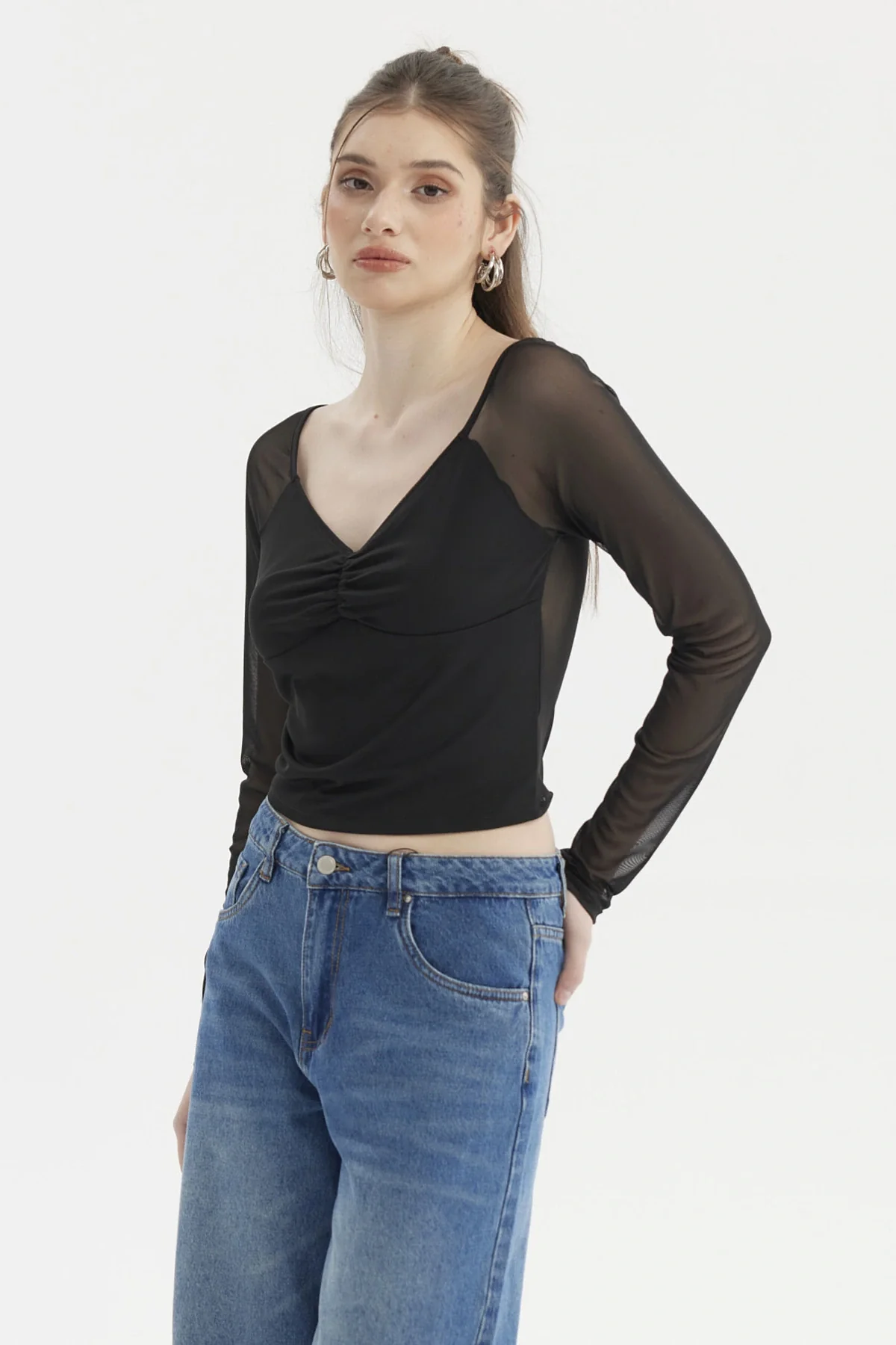Polera Mujer Escote Recogido Negro - Image 2