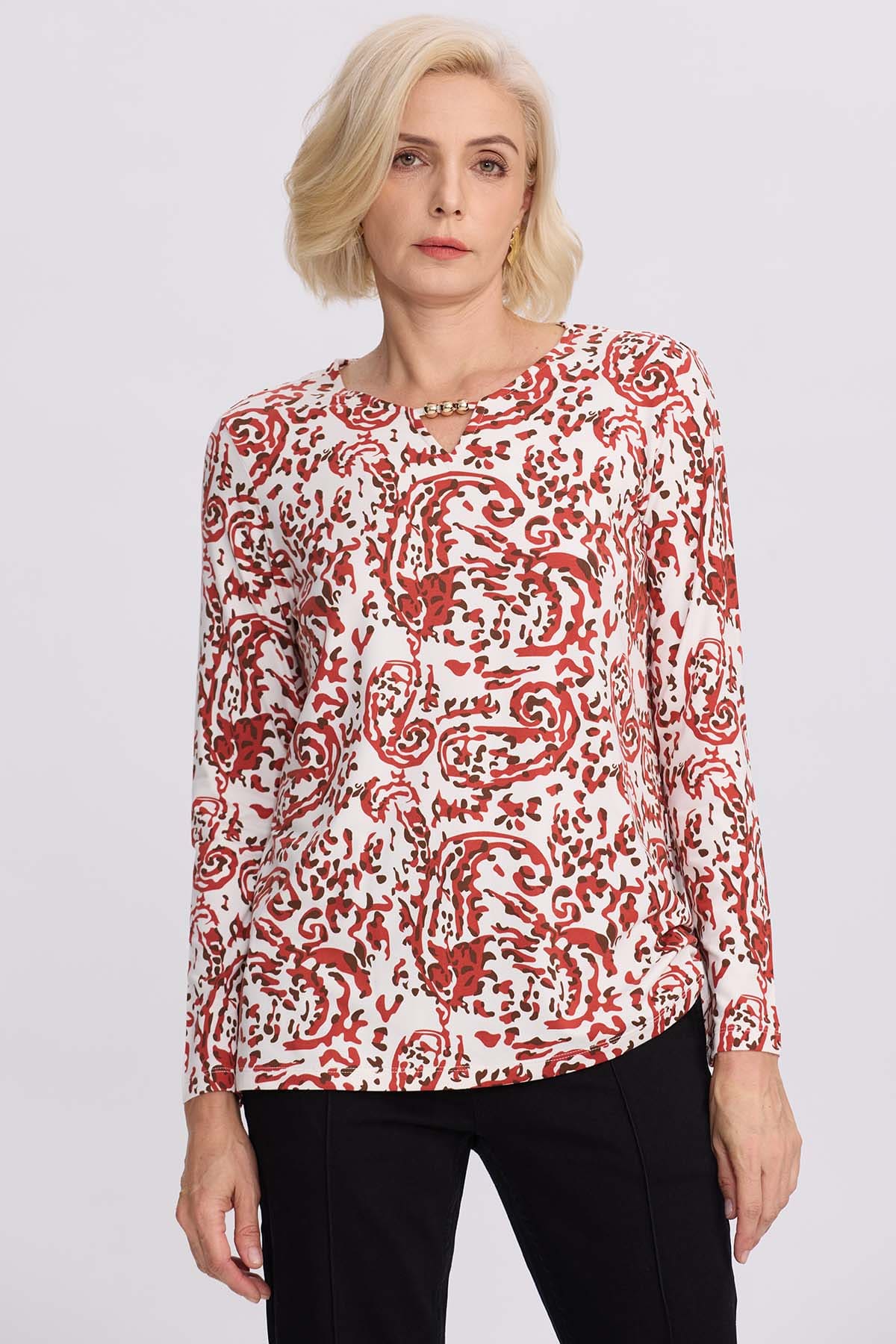 Polera Mujer Evasé Con Aplicación Terracota
