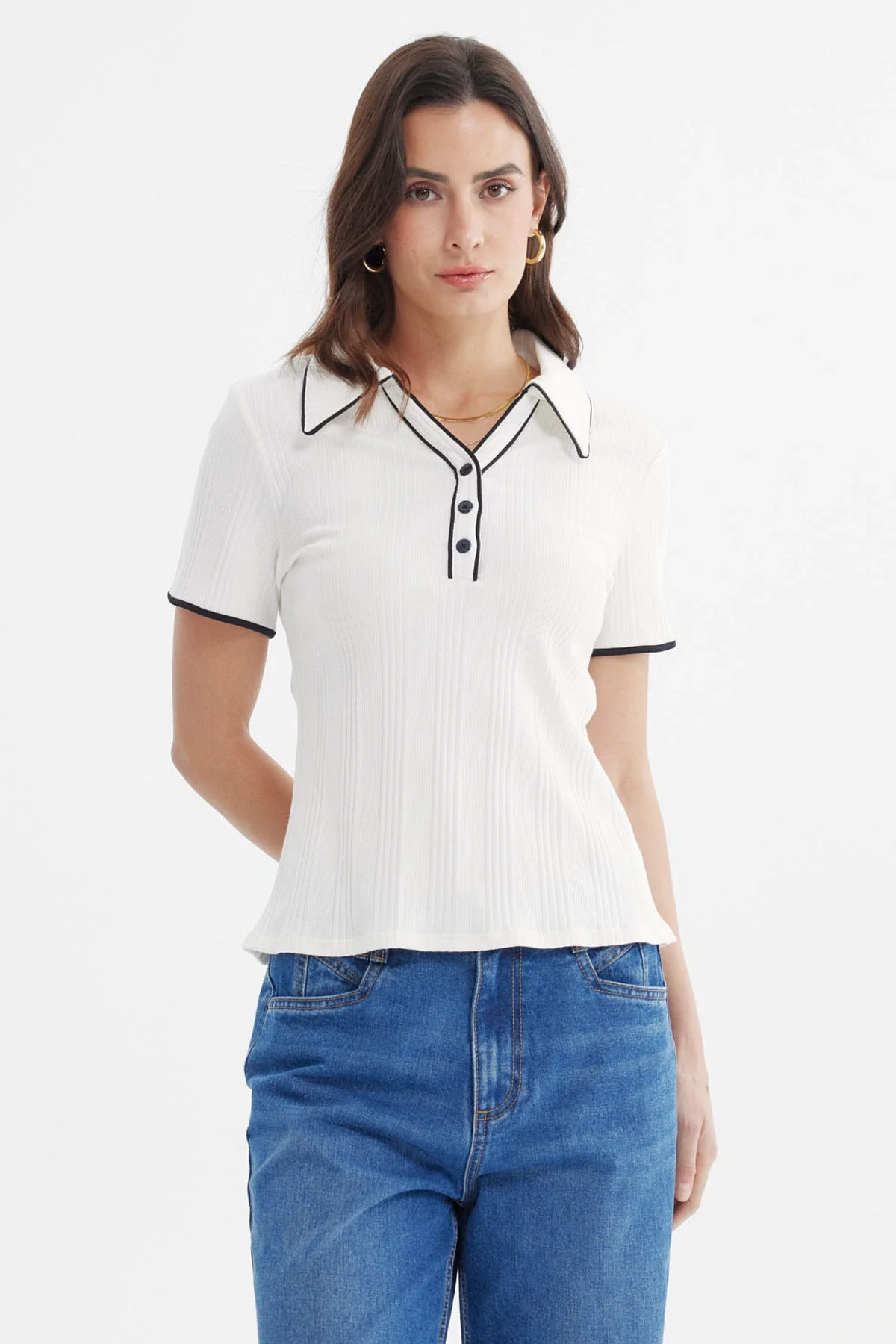 Polera Mujer Medio Cierre Crudo