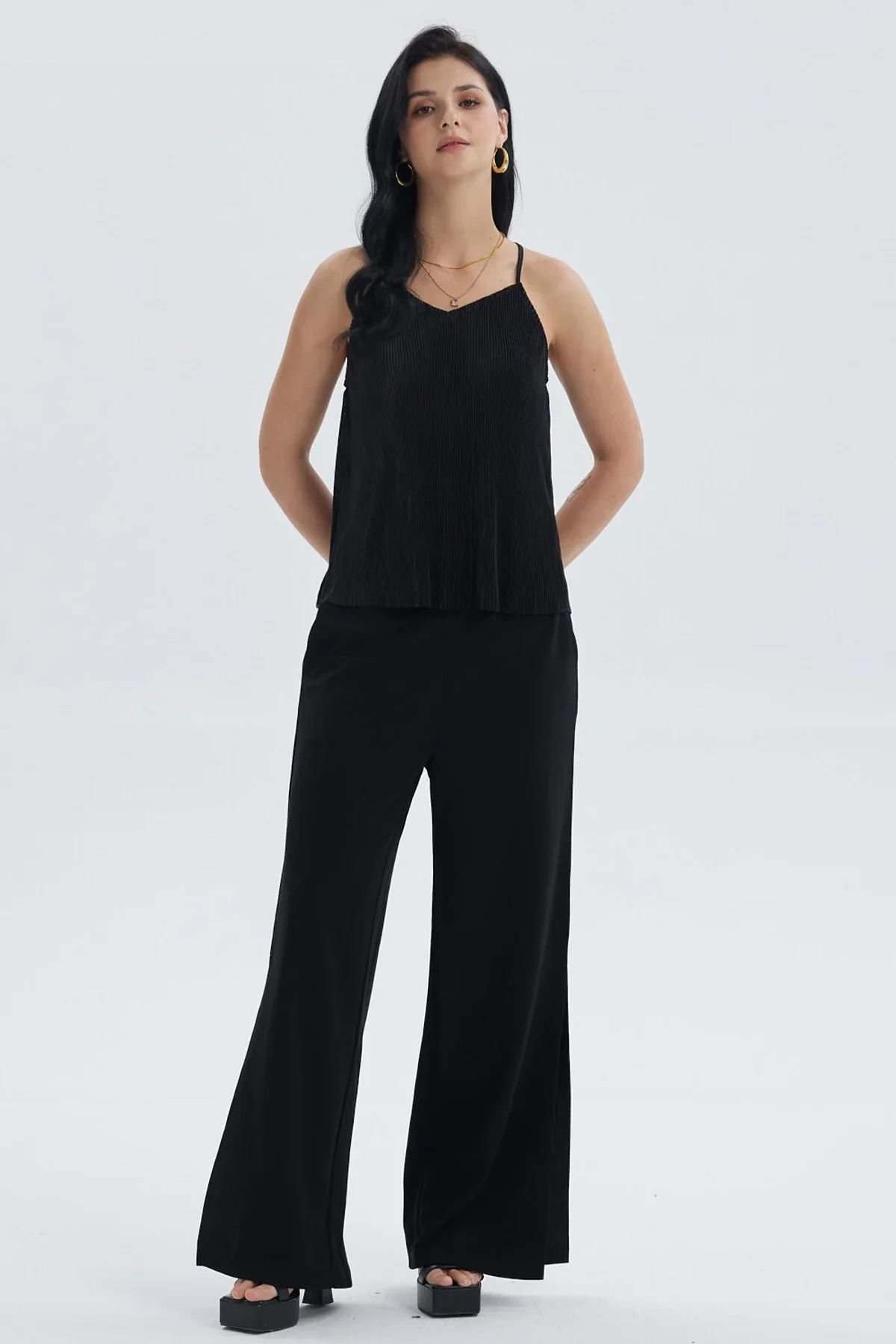 Polera Mujer Pabilo Plisada Lisa Negro - Image 4