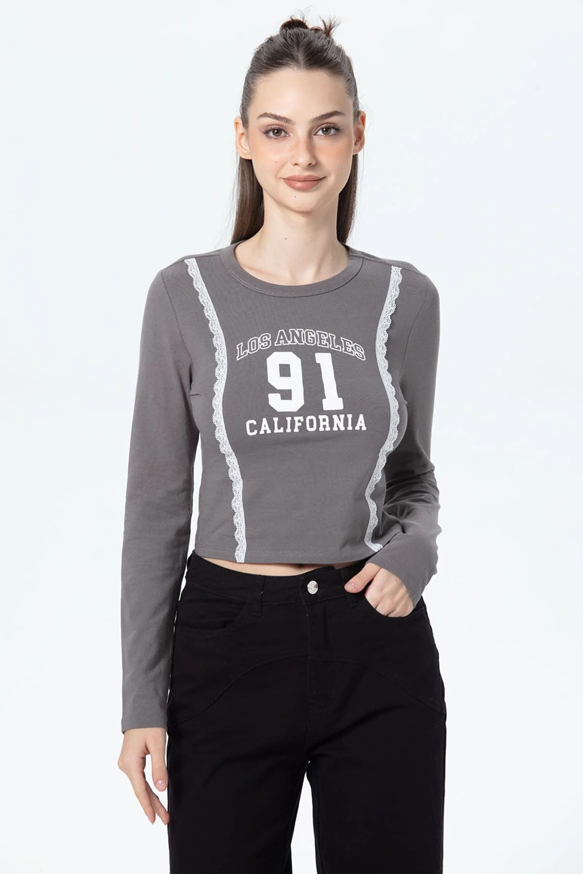 Polera Mujer Print Central Gris
