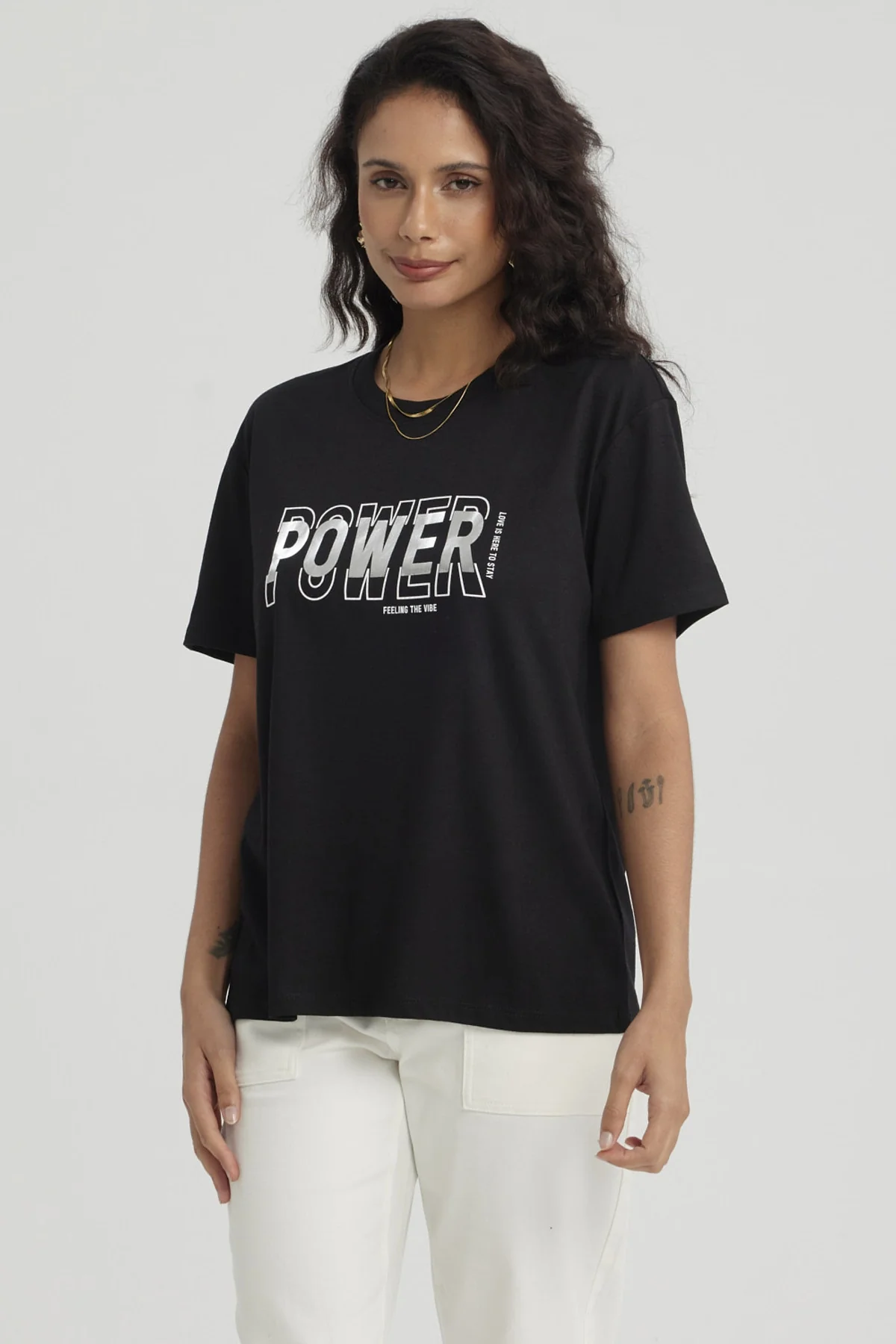 Polera Mujer Print Con Aplicación Negro