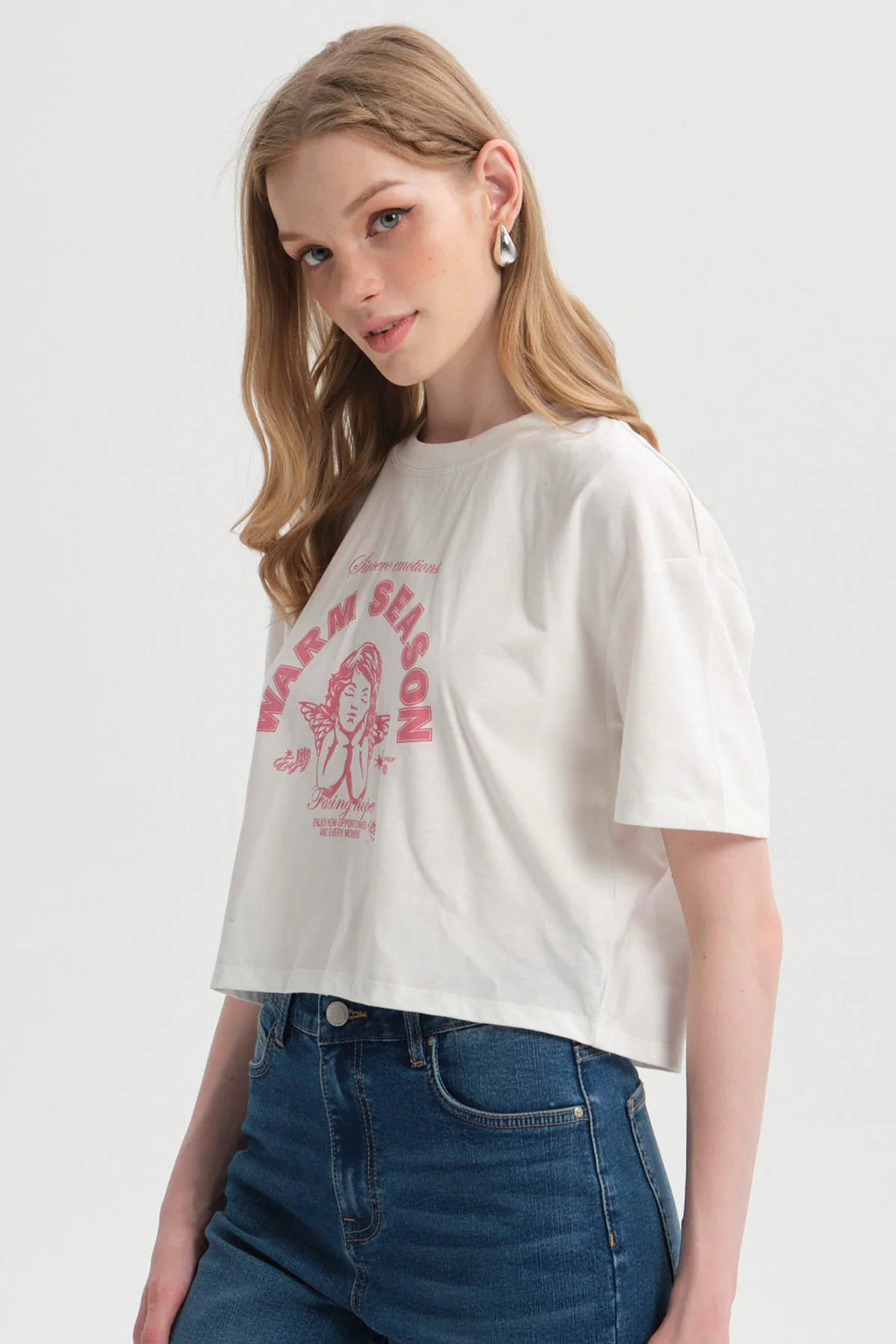 Polera Mujer Print Crop Crudo - Image 2