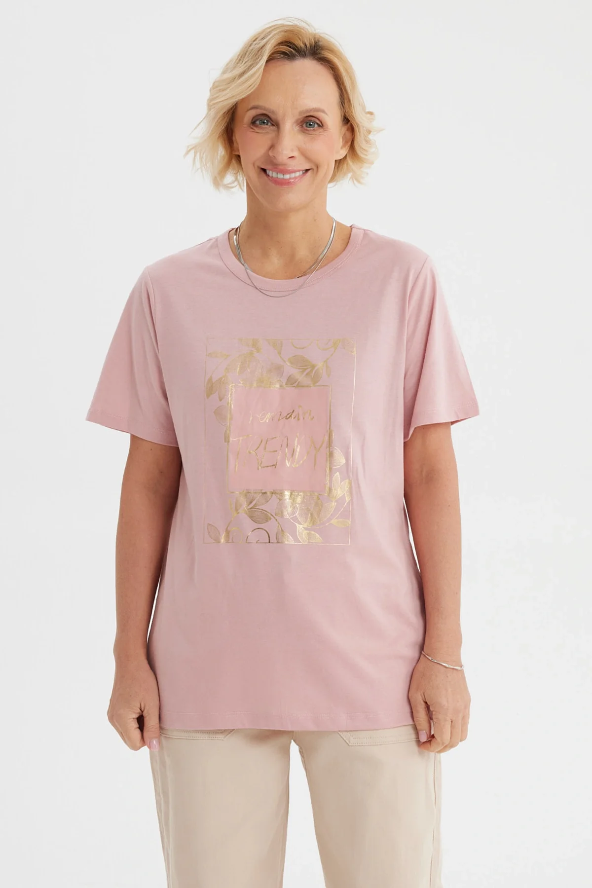 Polera Mujer Print Posicional Palo Rosa