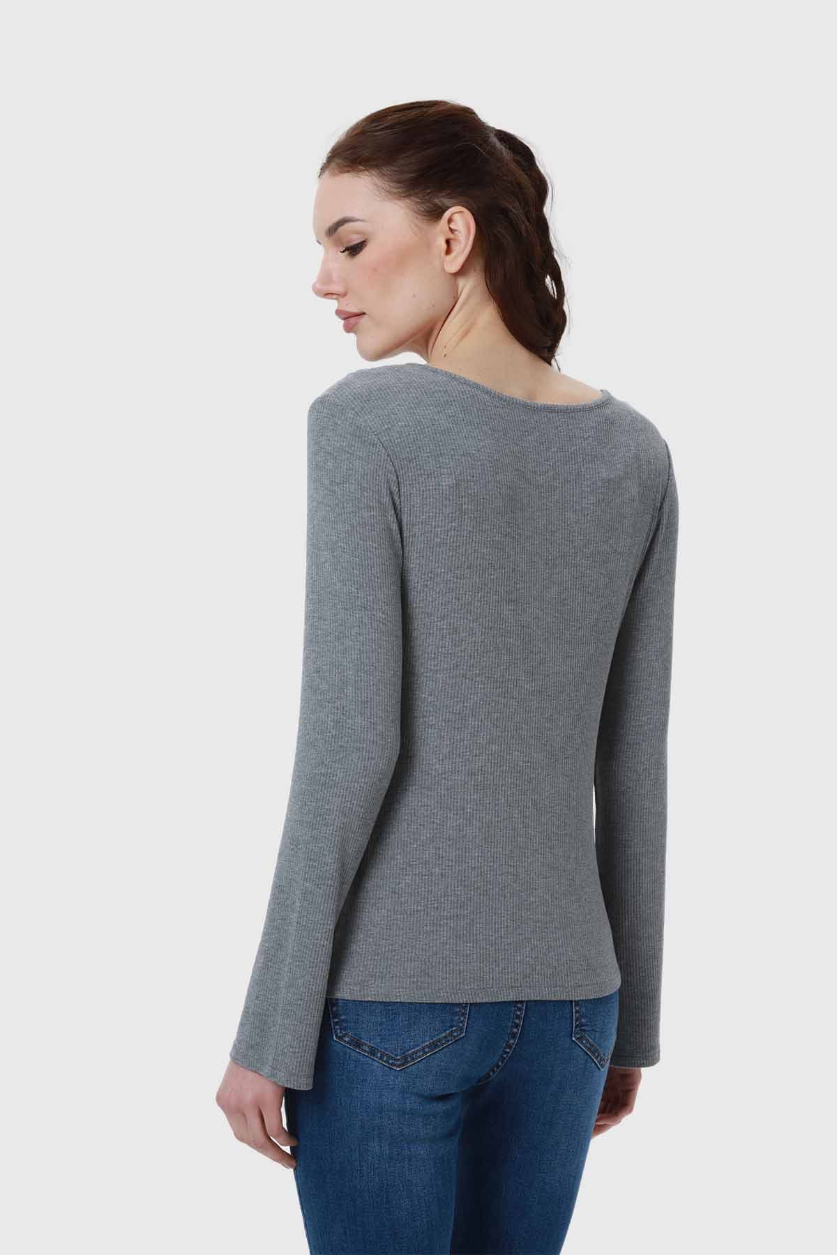 Polera Mujer Recogido Con Botones Gris - Image 3