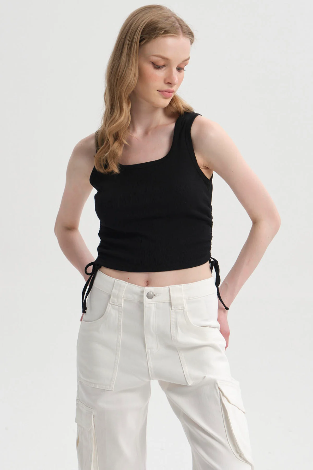 Polera Mujer Recogido Costado Negro