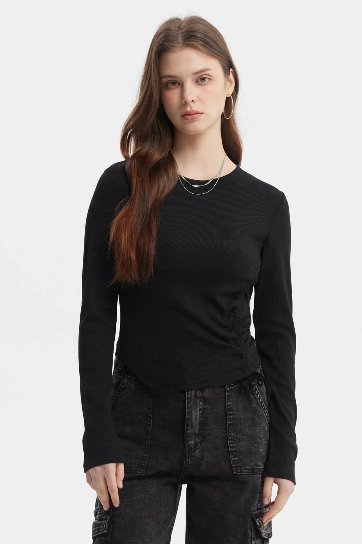 Polera Mujer Recogido Costado Negro