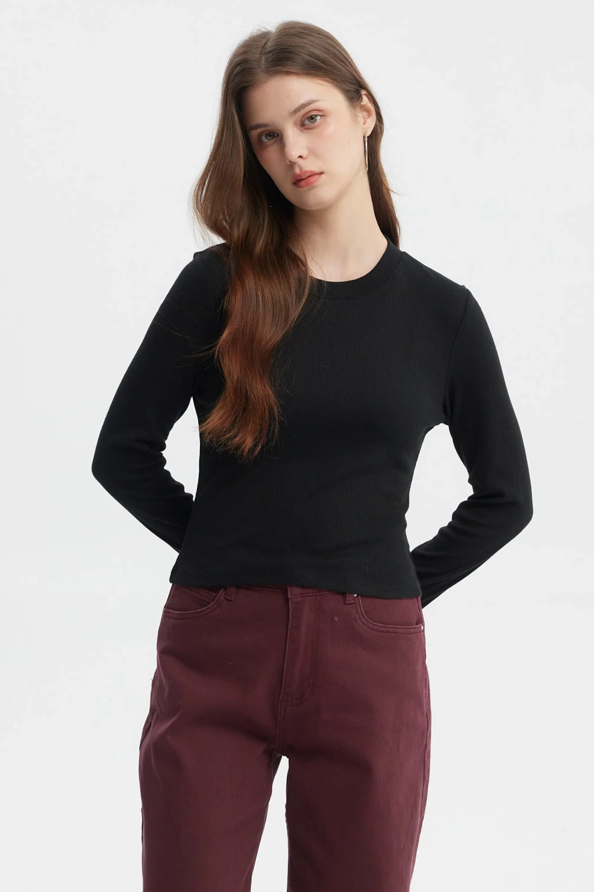 Polera Mujer Rib Abertura Puño Negro