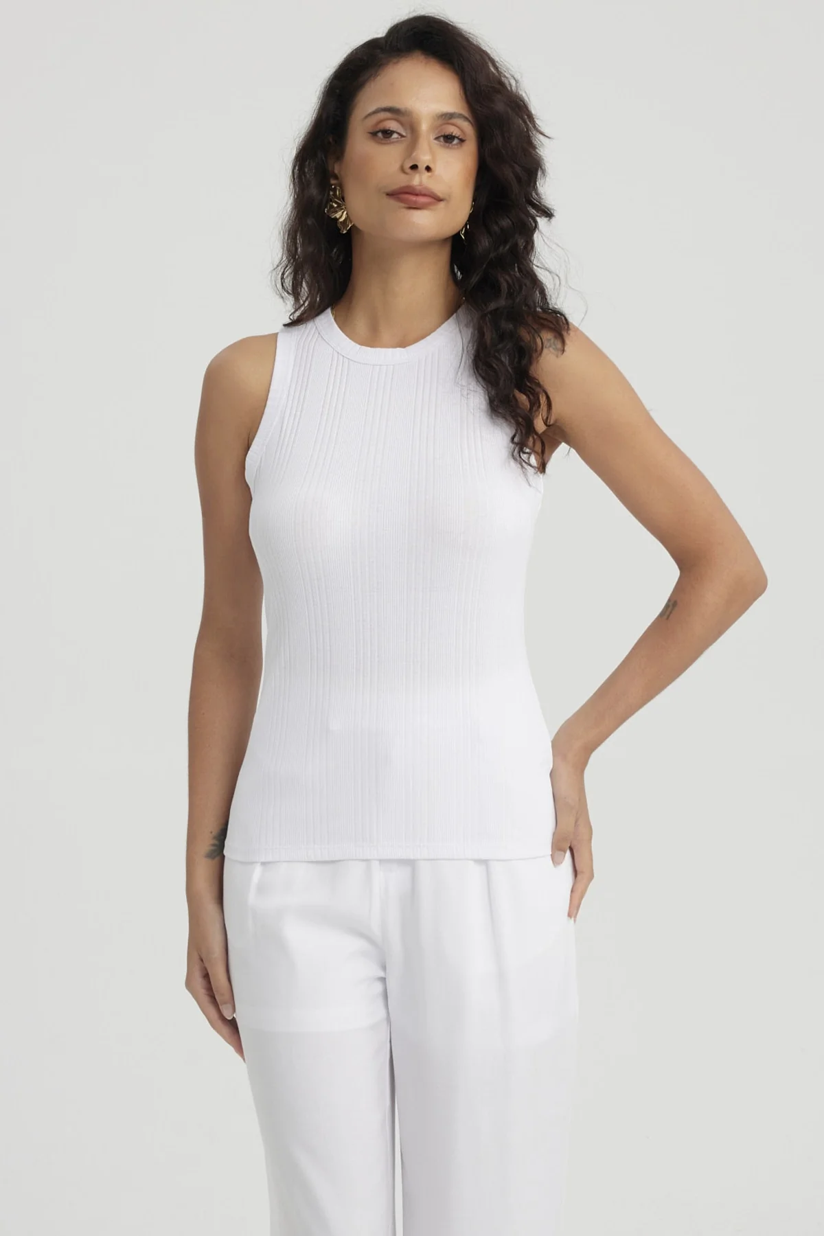 Polera Mujer Rib Lisa Blanco