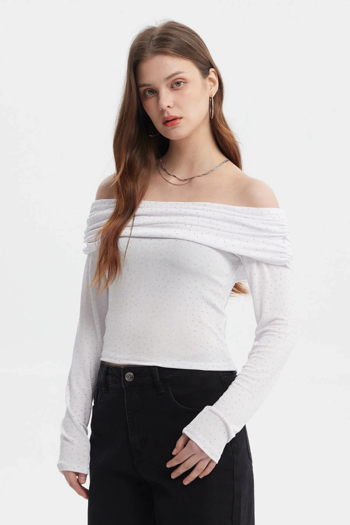 Polera Mujer Strass Blanco