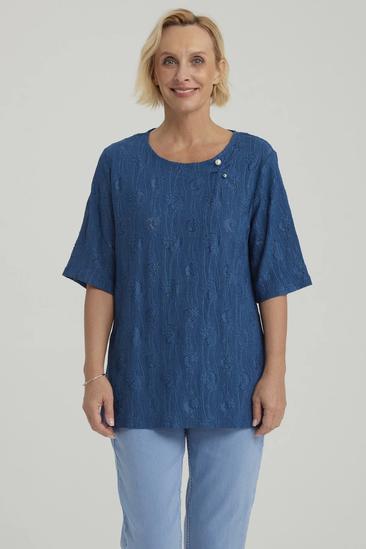 Polera Mujer Texturizada Azul