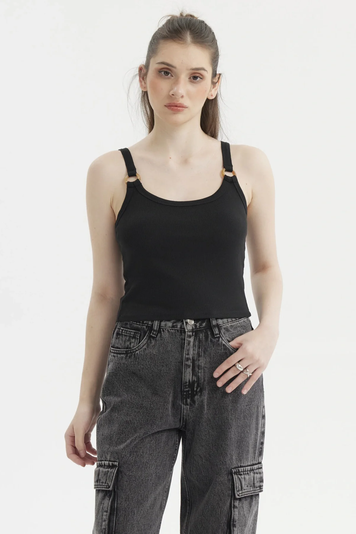 Polera Mujer Tirante Argolla Negro