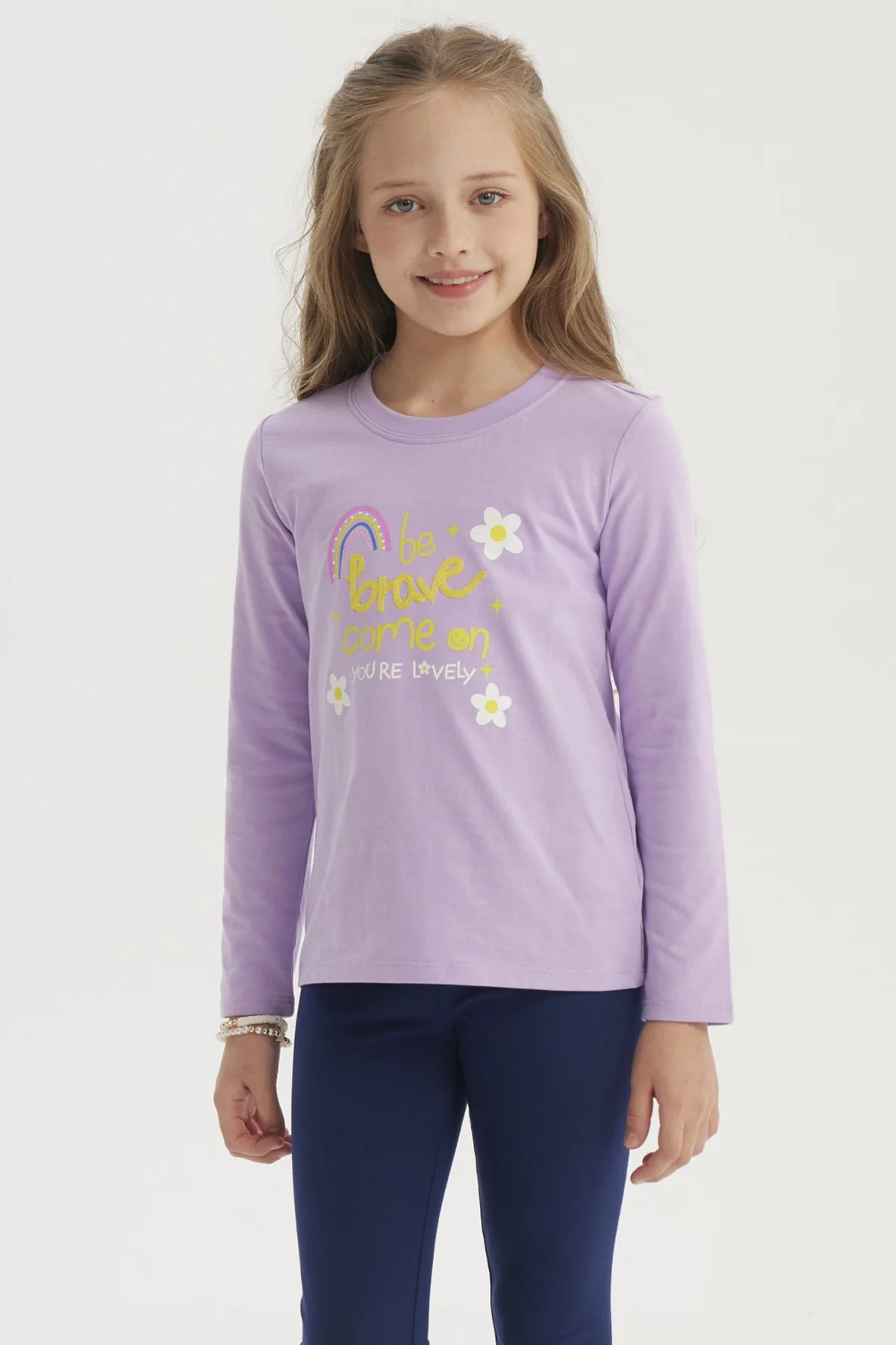 Polera Niña Aplicación Cordón Lila