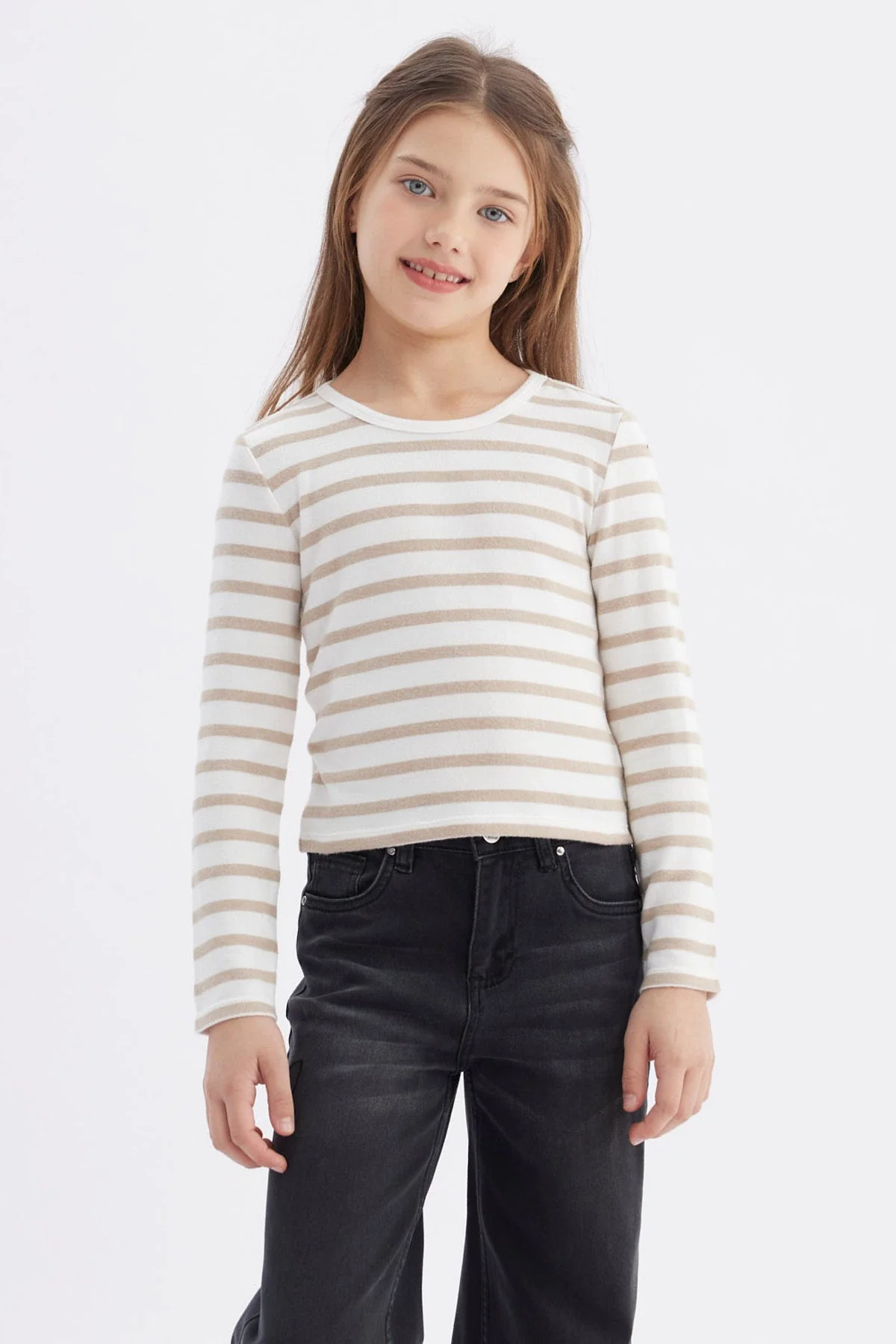 Polera Niña Rayas Beige