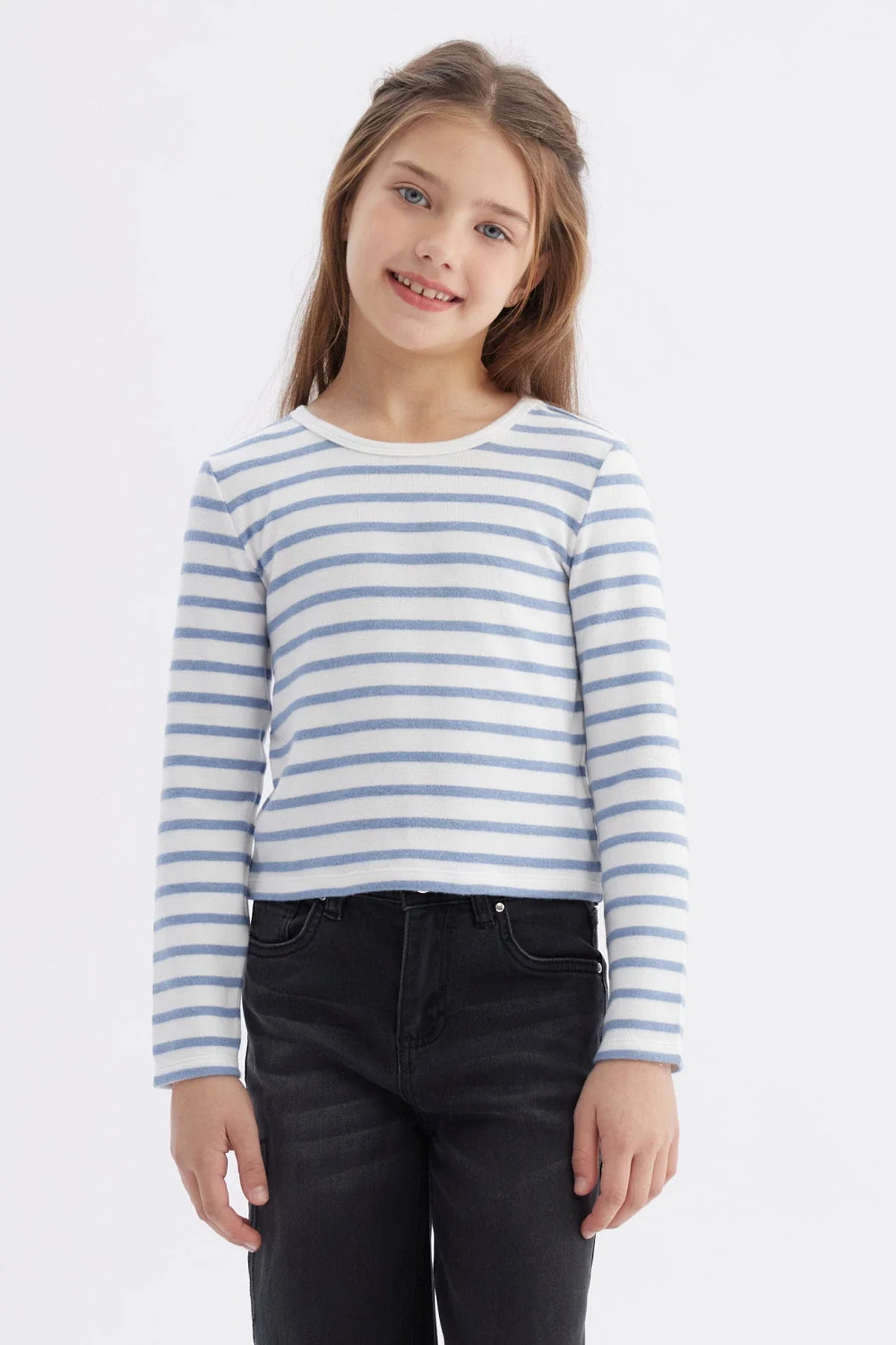 Polera Niña Rayas Celeste