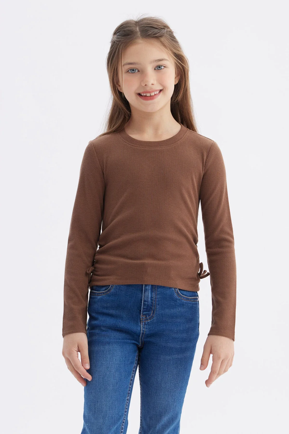 Polera Niña Recogidas Café