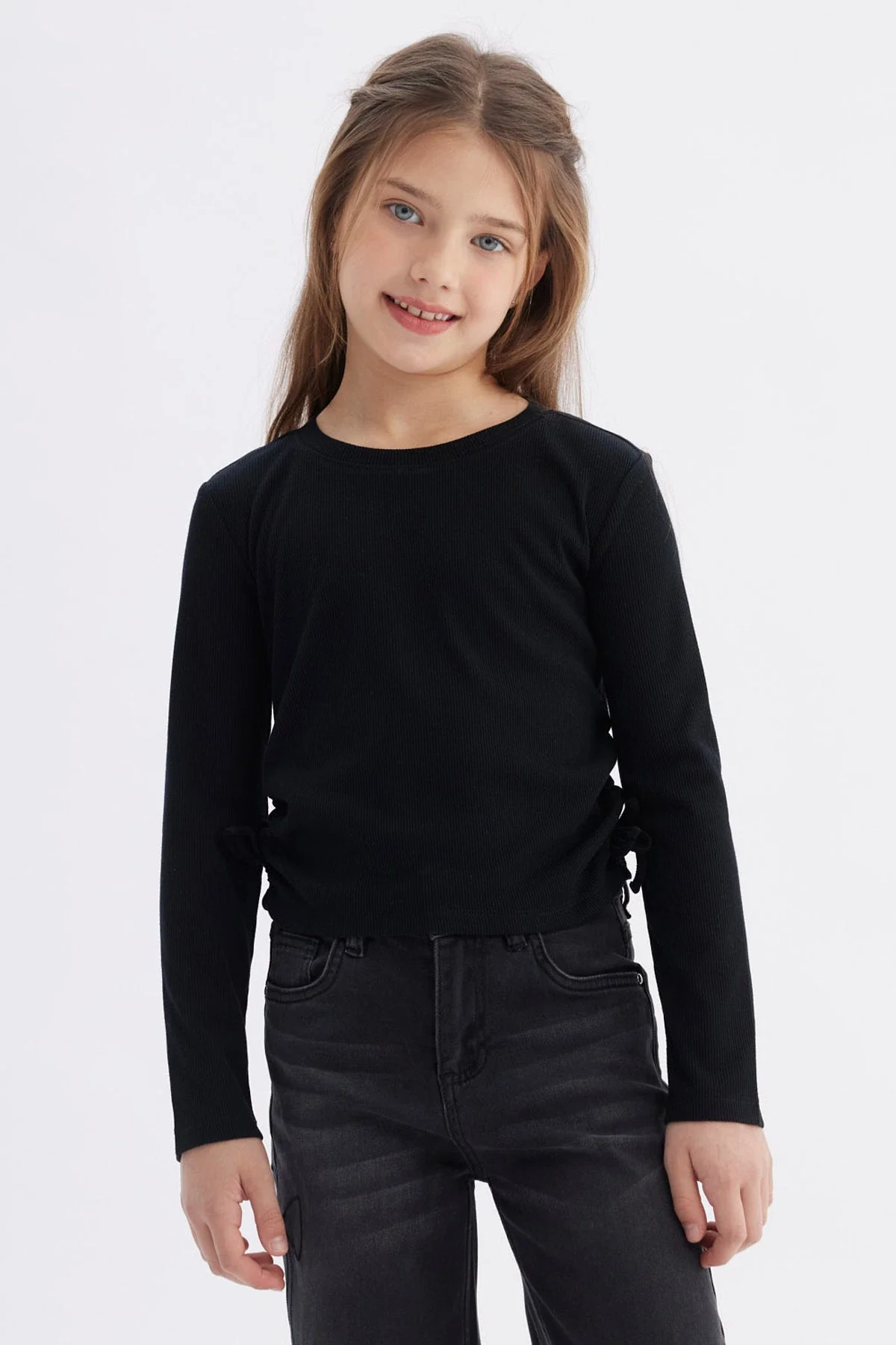 Polera Niña Recogidas Negro