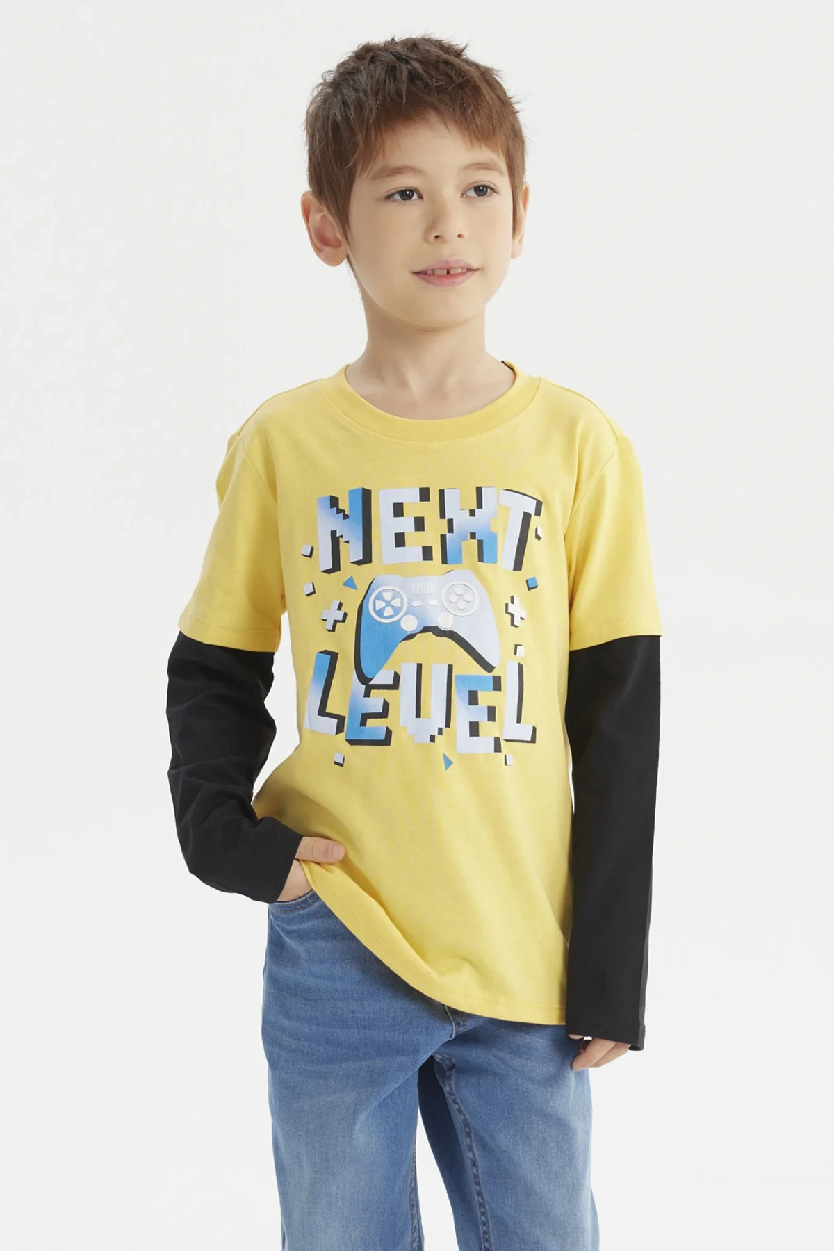 Polera Niño Básica Print Amarillo