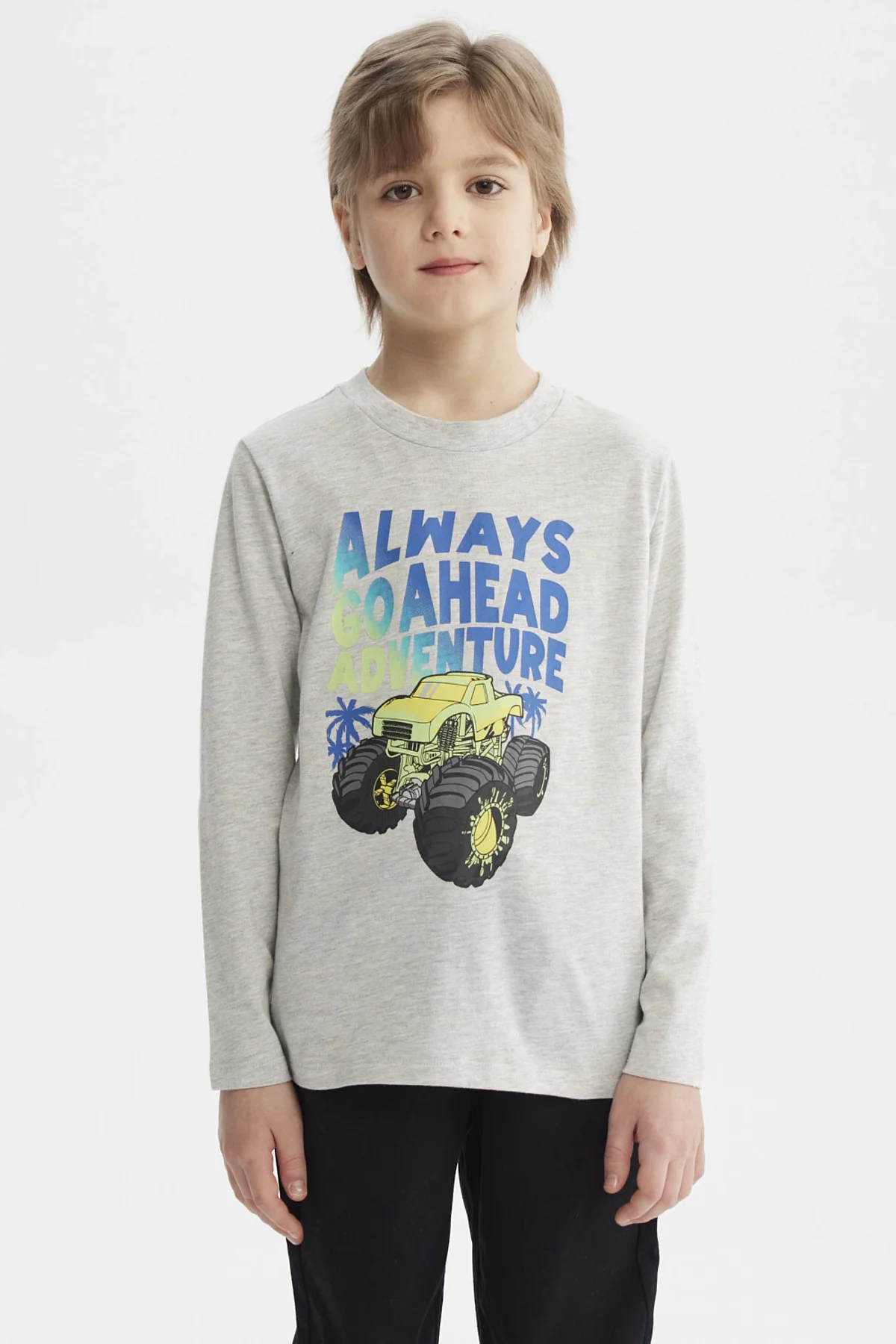 Polera Niño Bordados Gris Melange