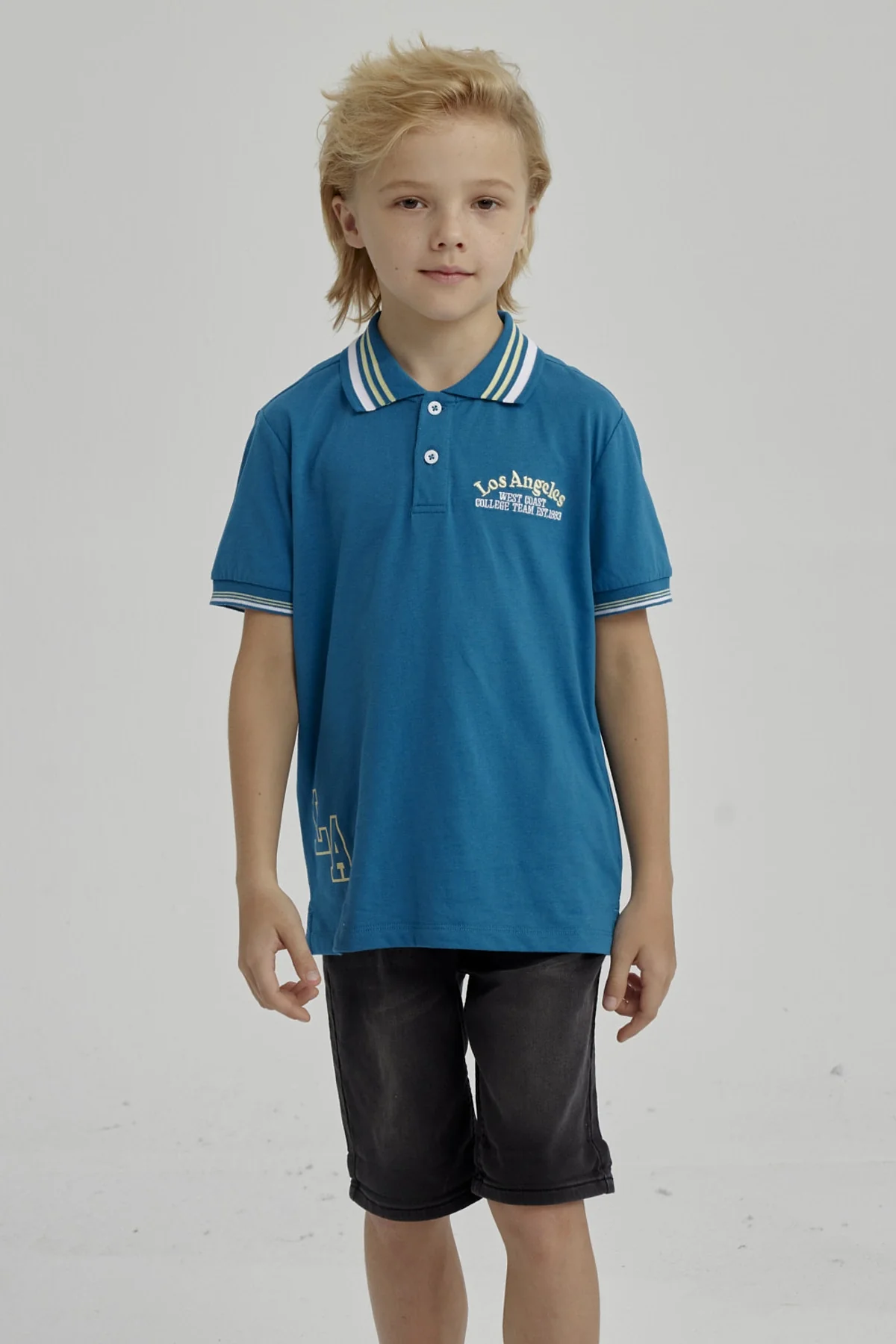 Polera Niño Piqué Con Parche Azul Petroleo
