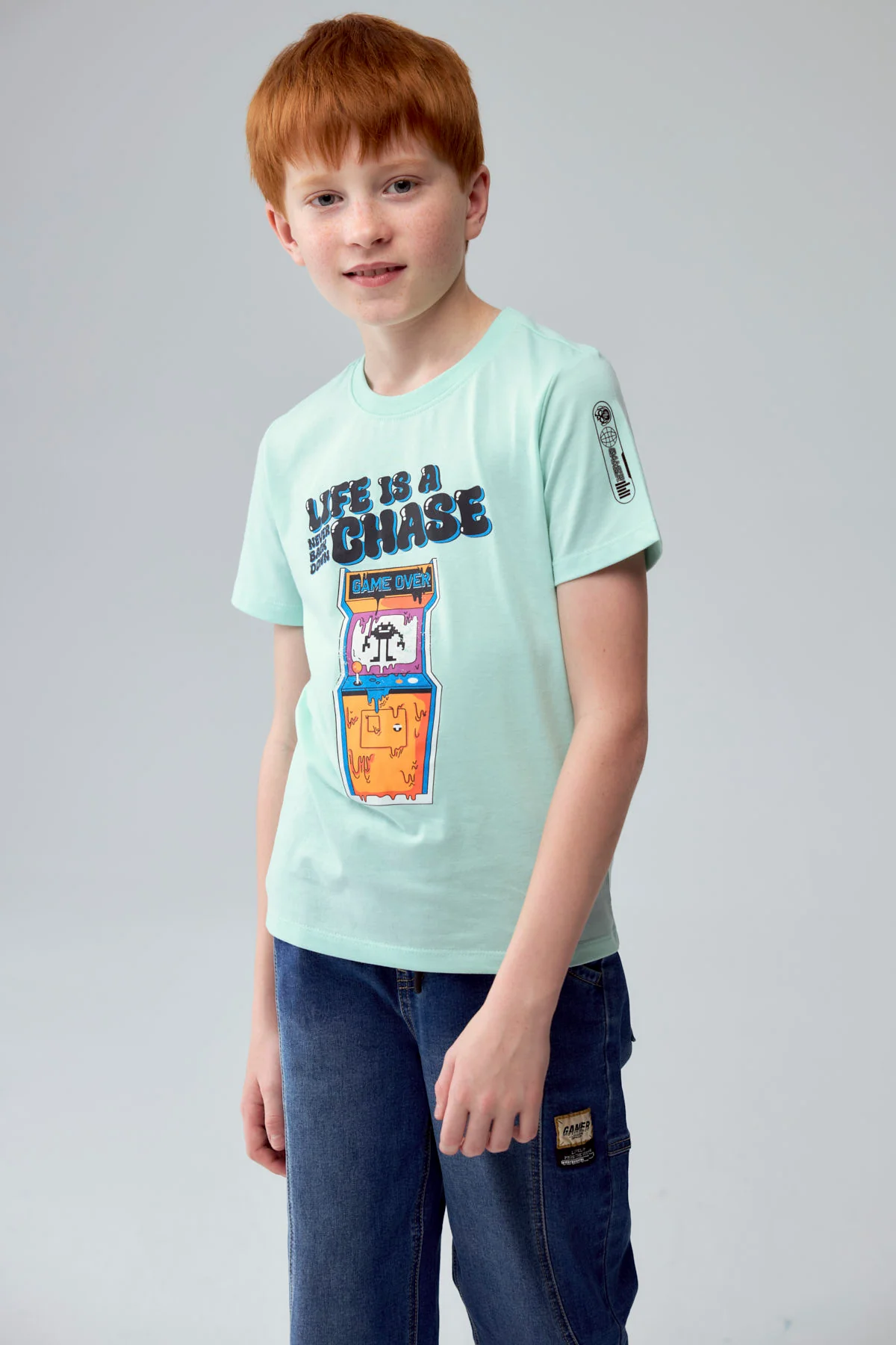 Polera Niño Print Gamer Verde Claro