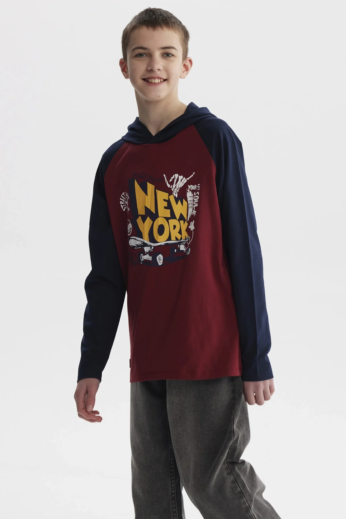 Polera Niño Teen Bicolor Burdeo