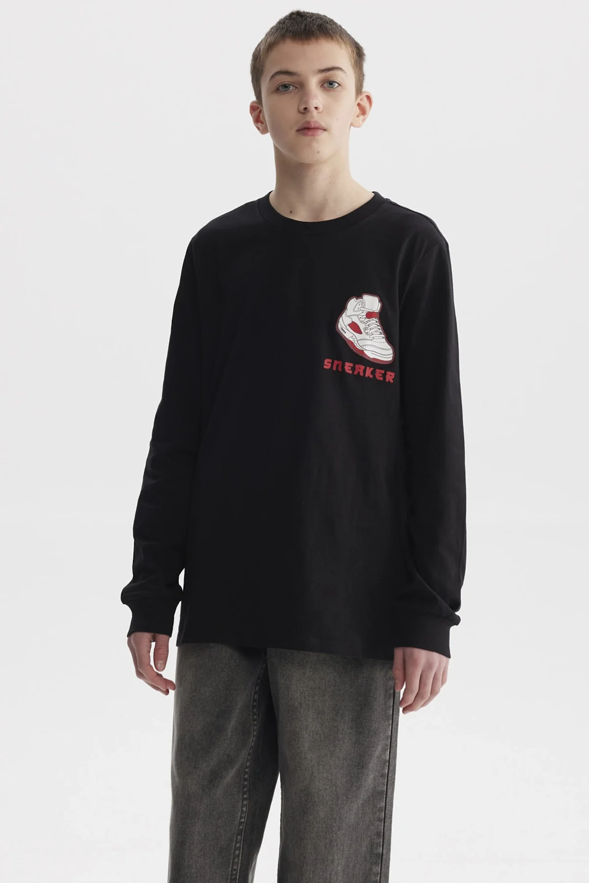 Polera Niño Teen Print Con Puño Negro