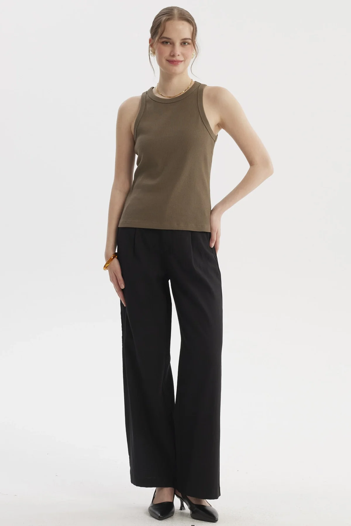 Polera Peto Mujer Básico Liso Rib Verde Olivo - Image 4