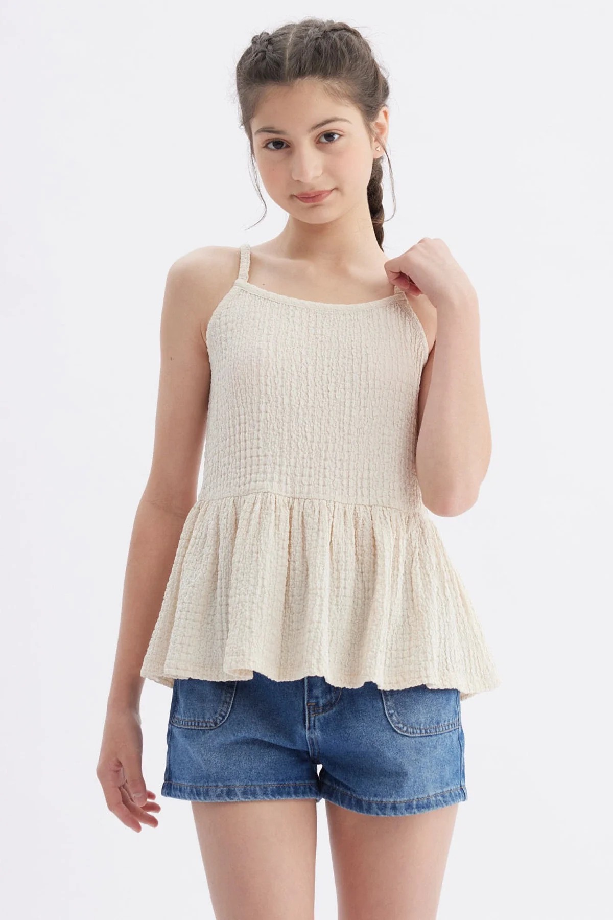 Polera Peto Niña Textura Beige
