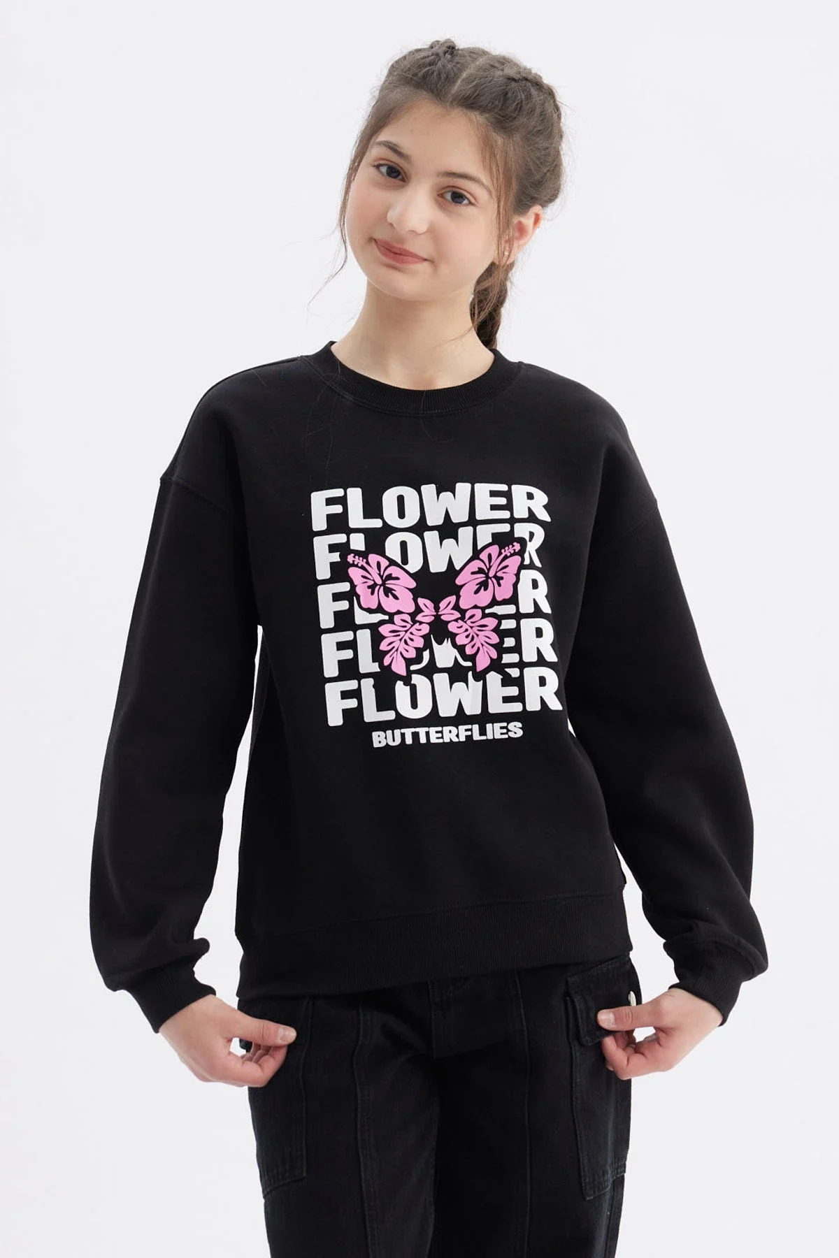Polerón Niña Básico Print Negro