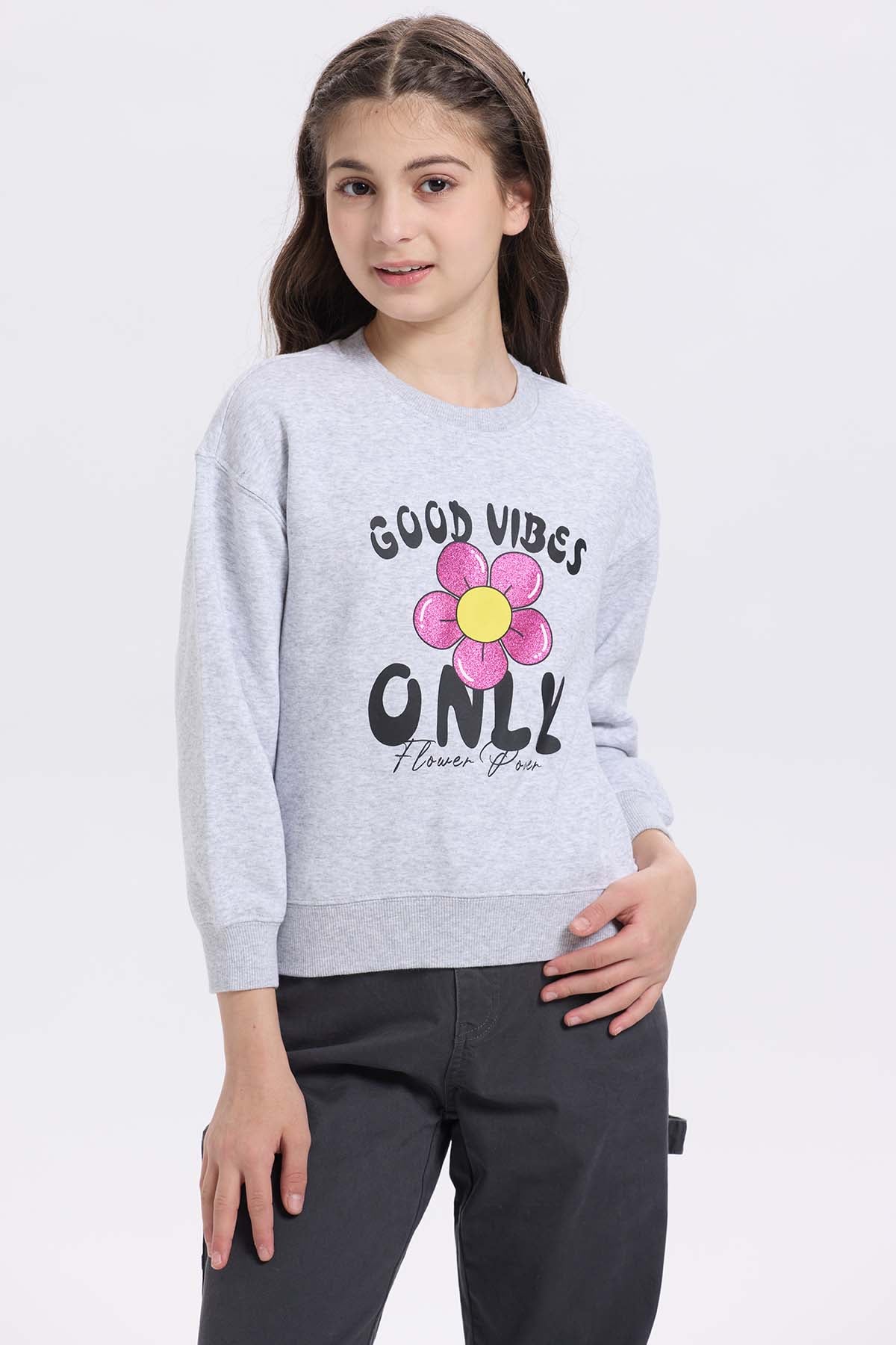 Polerón Niña Print Básico Gris Melange