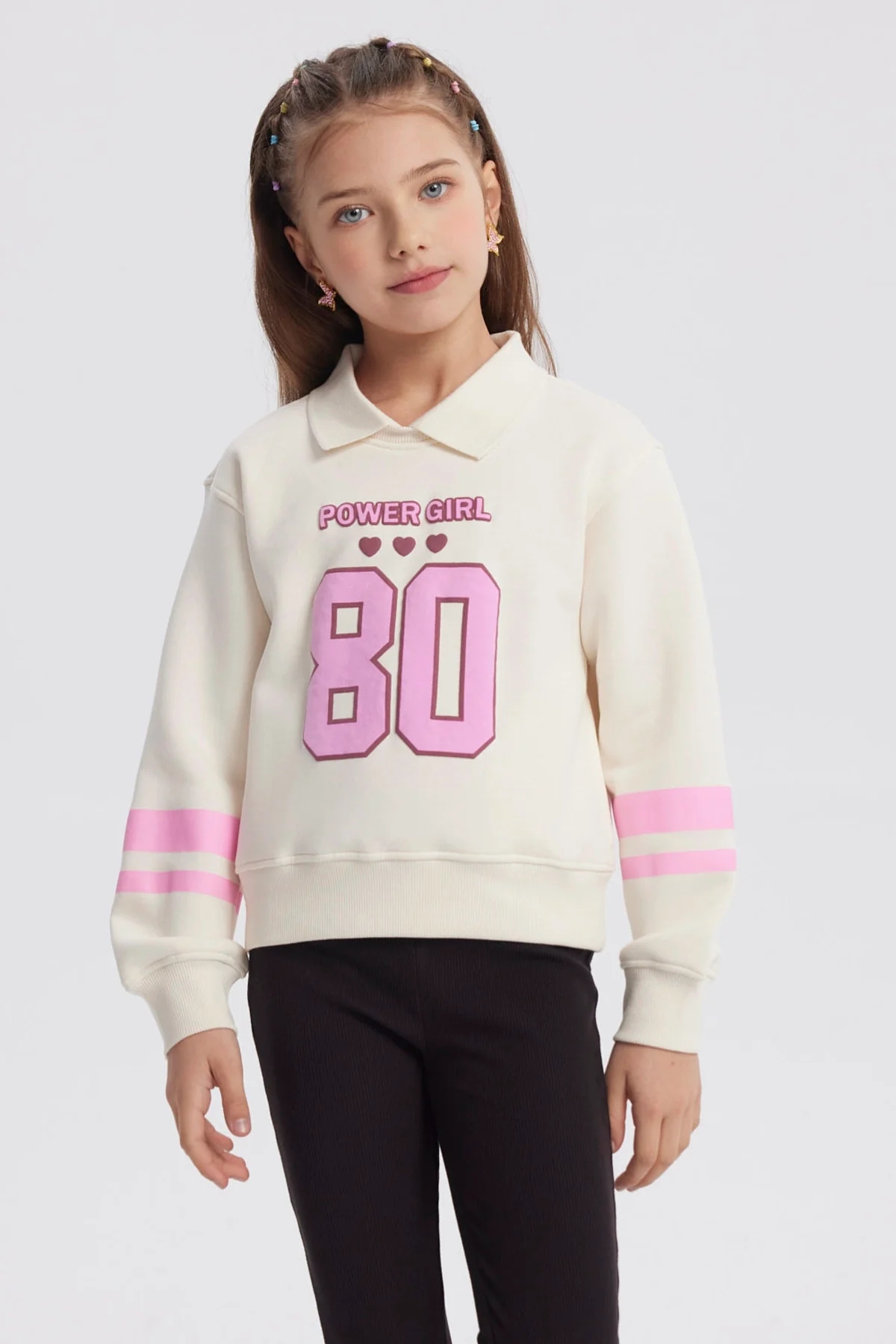 Polerón Niña Slim Cuello Camisero Crudo