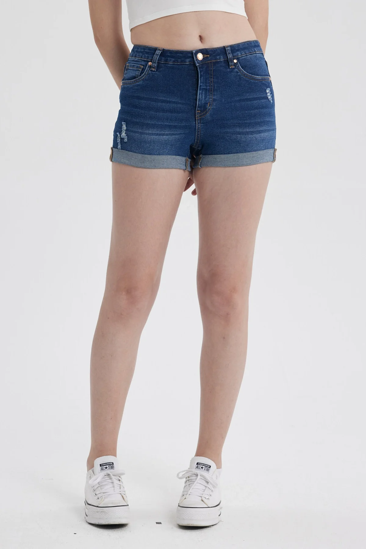 Short Mujer Roll Up Tiro Alto Azul