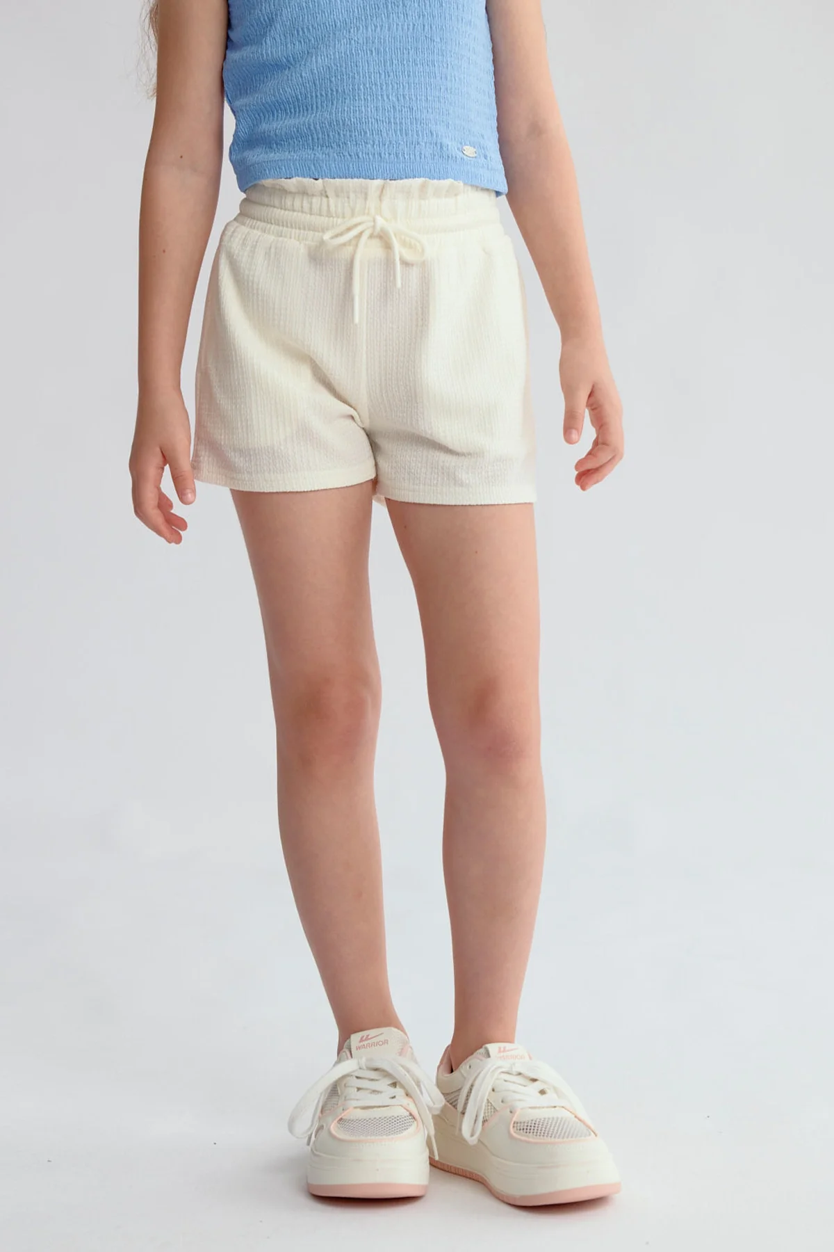 Short Niña Textura Elasticado Cintura Blanco