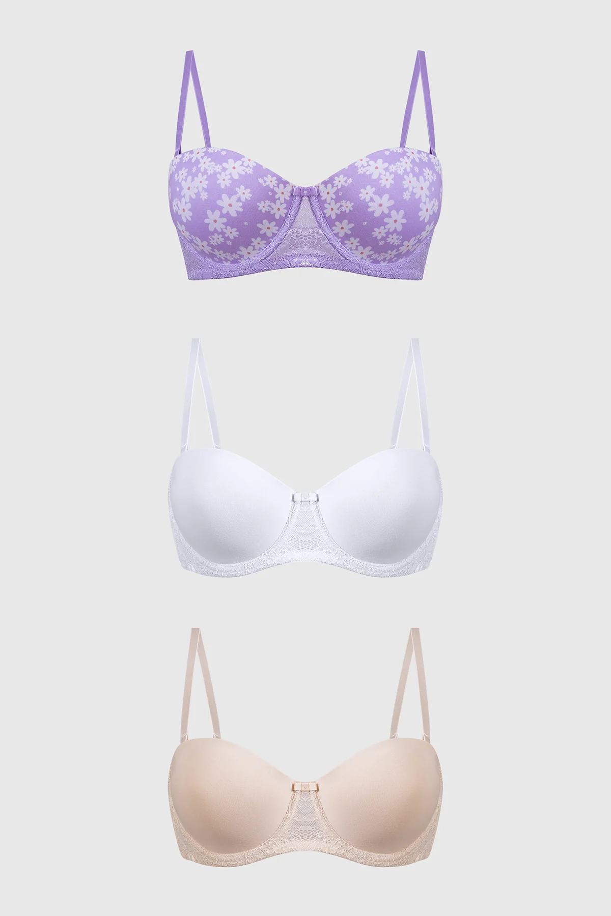 Sostén Mujer Tripack Liso Print Beige