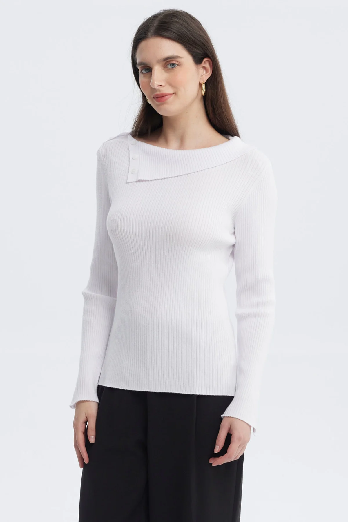 Sweater Mujer Asimétrico Botones Blanco