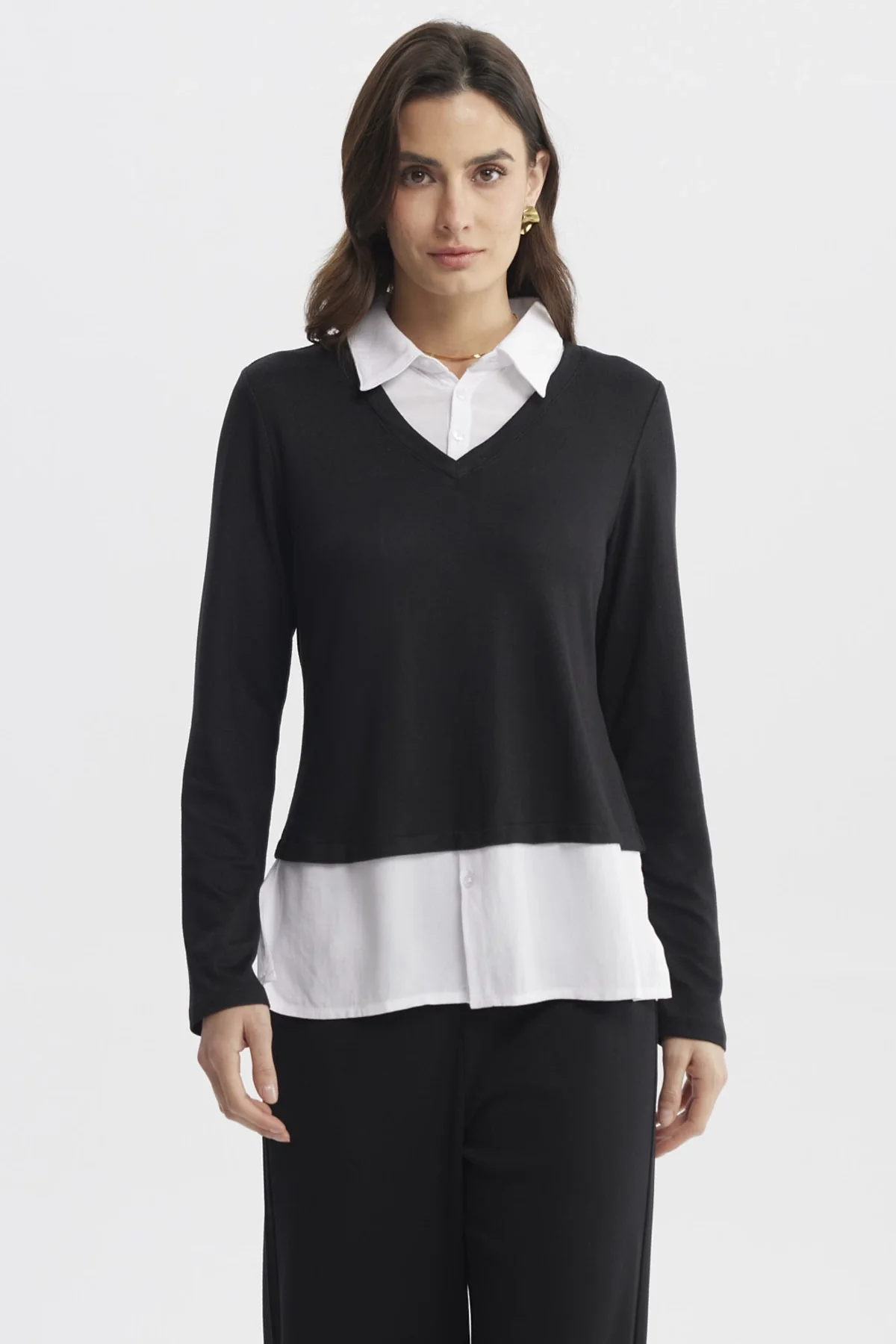 Sweater Mujer Blusa Falsa Y Faldon Negro / Blanco