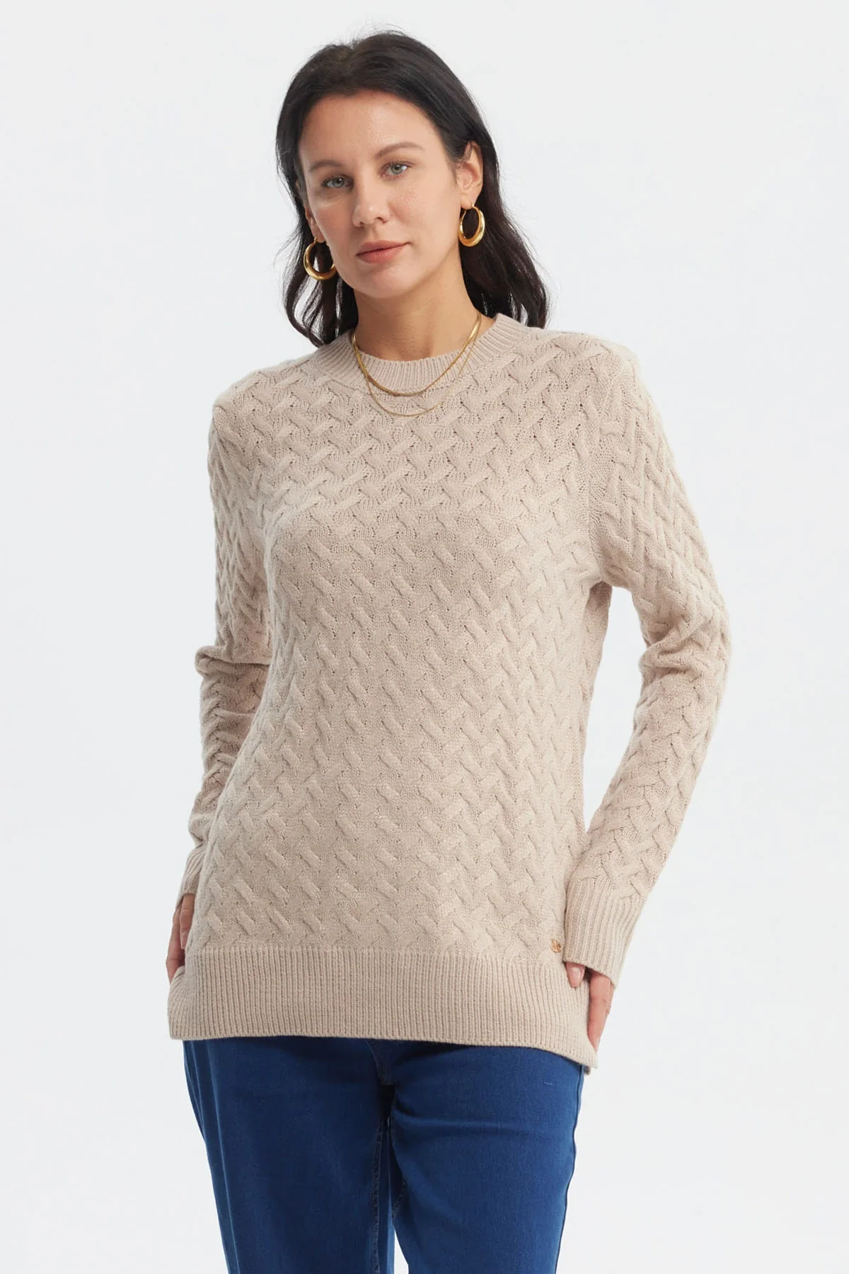 Sweater Mujer Calado Beige