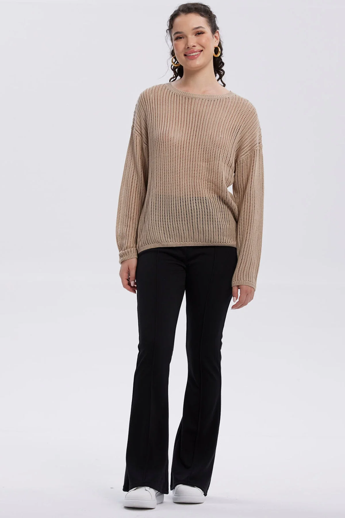 Sweater Mujer Calado Casual Beige - Image 4