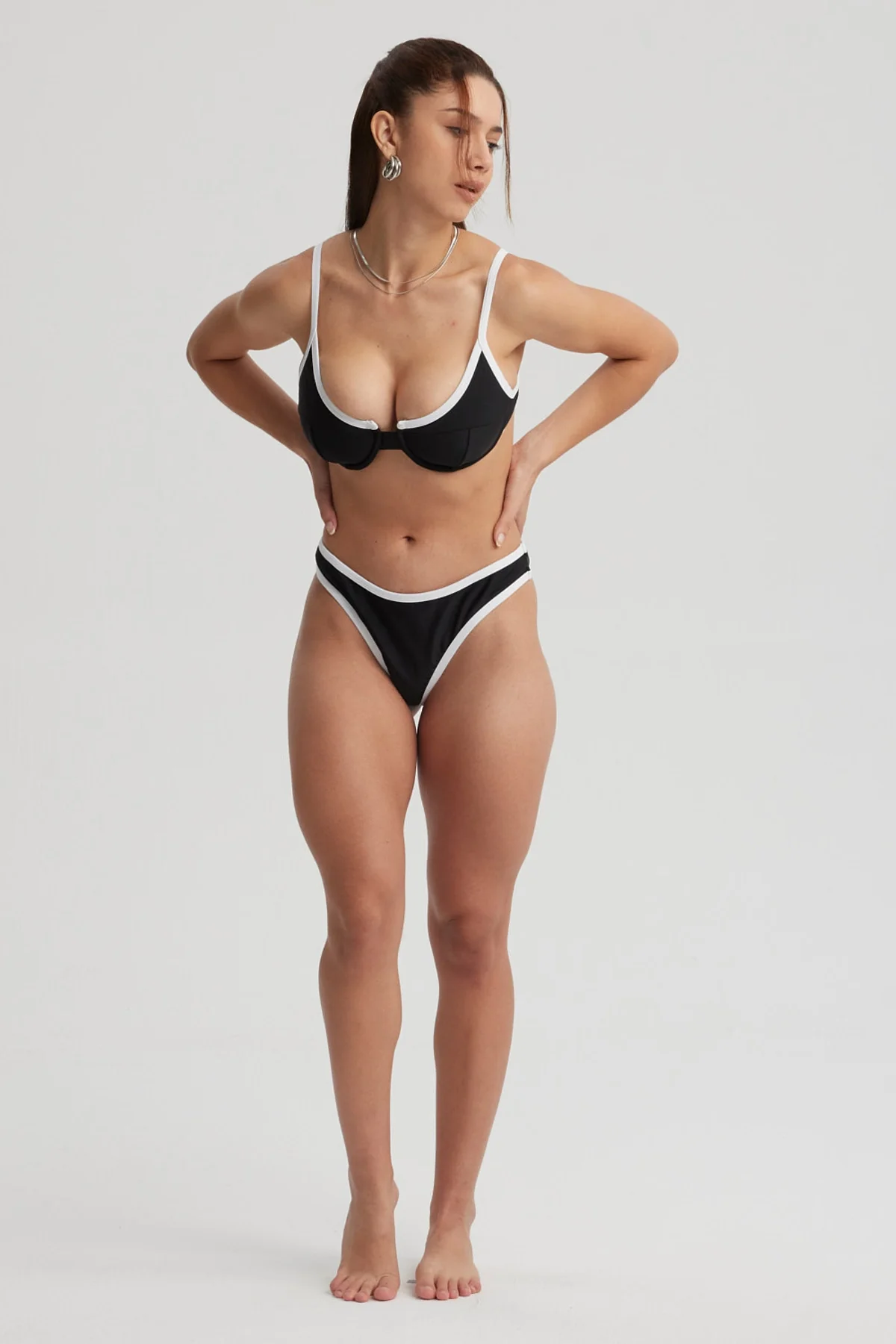 Traje de Baño Top Sostén Mujer Vivo Contraste Negro - Image 3
