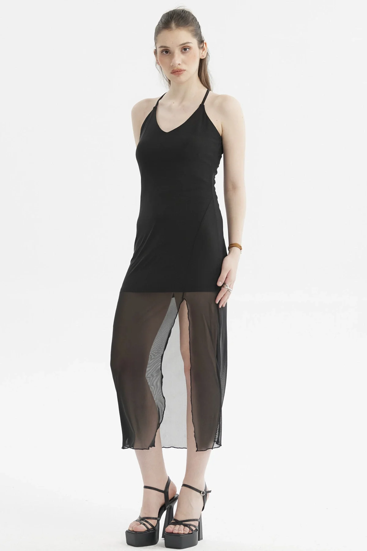 Vestido Mujer Pabilo Largo Estampado Negro